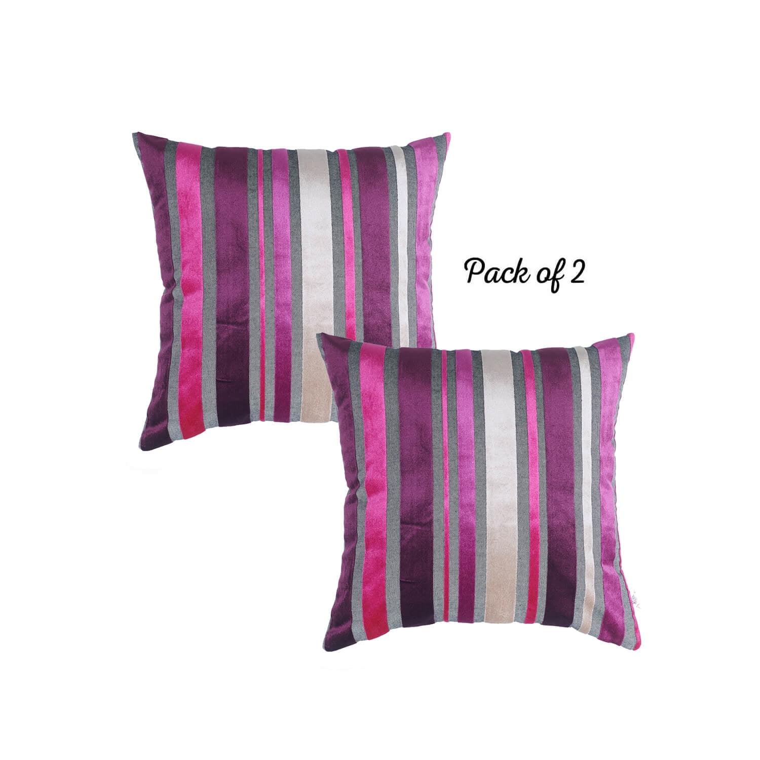 Set of 2 Purple Striped Polyester Pillow Covers