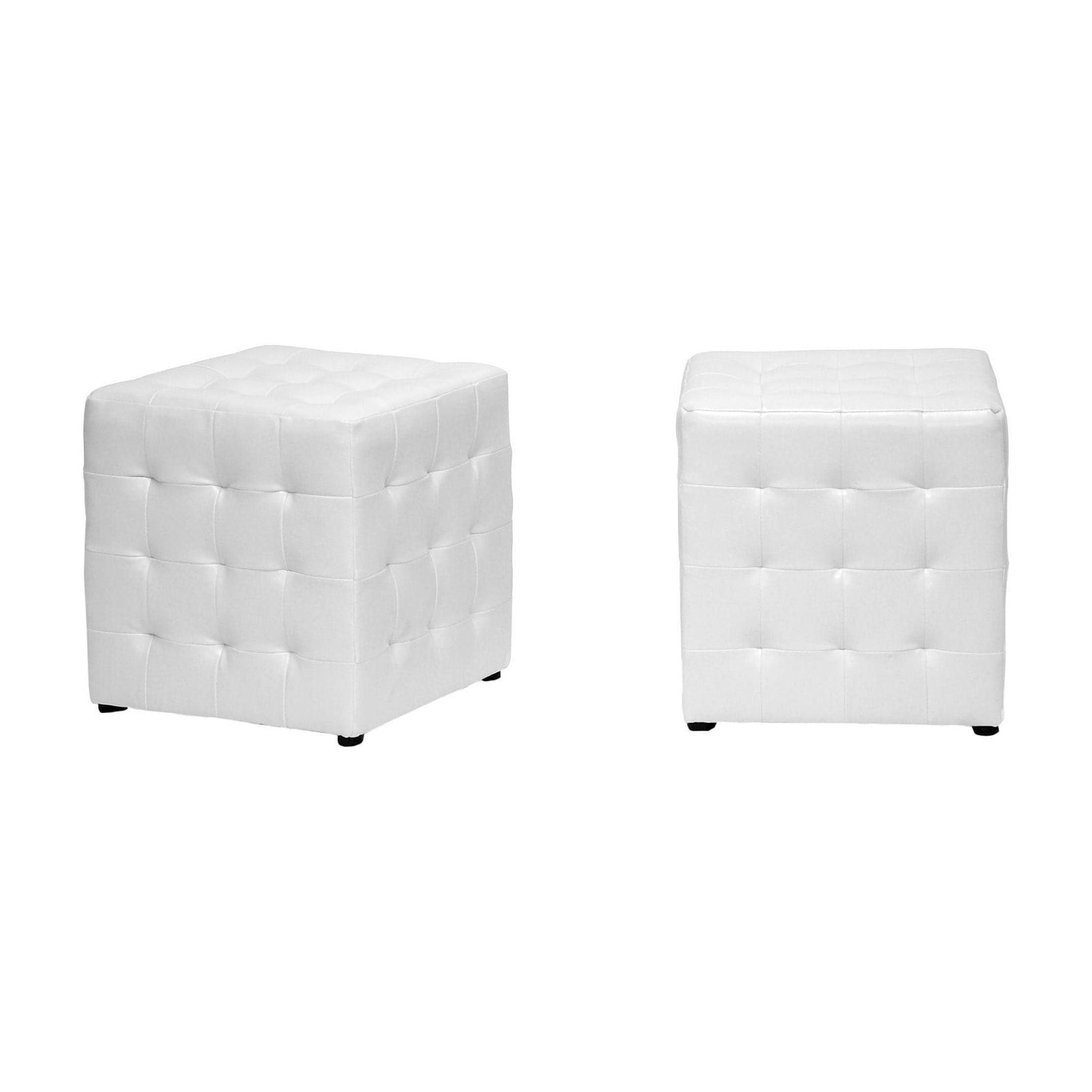 Set of 2 Siskal Modern Cube Ottoman White - Baxton Studio: Faux Leather, Wood Frame, No Assembly Required