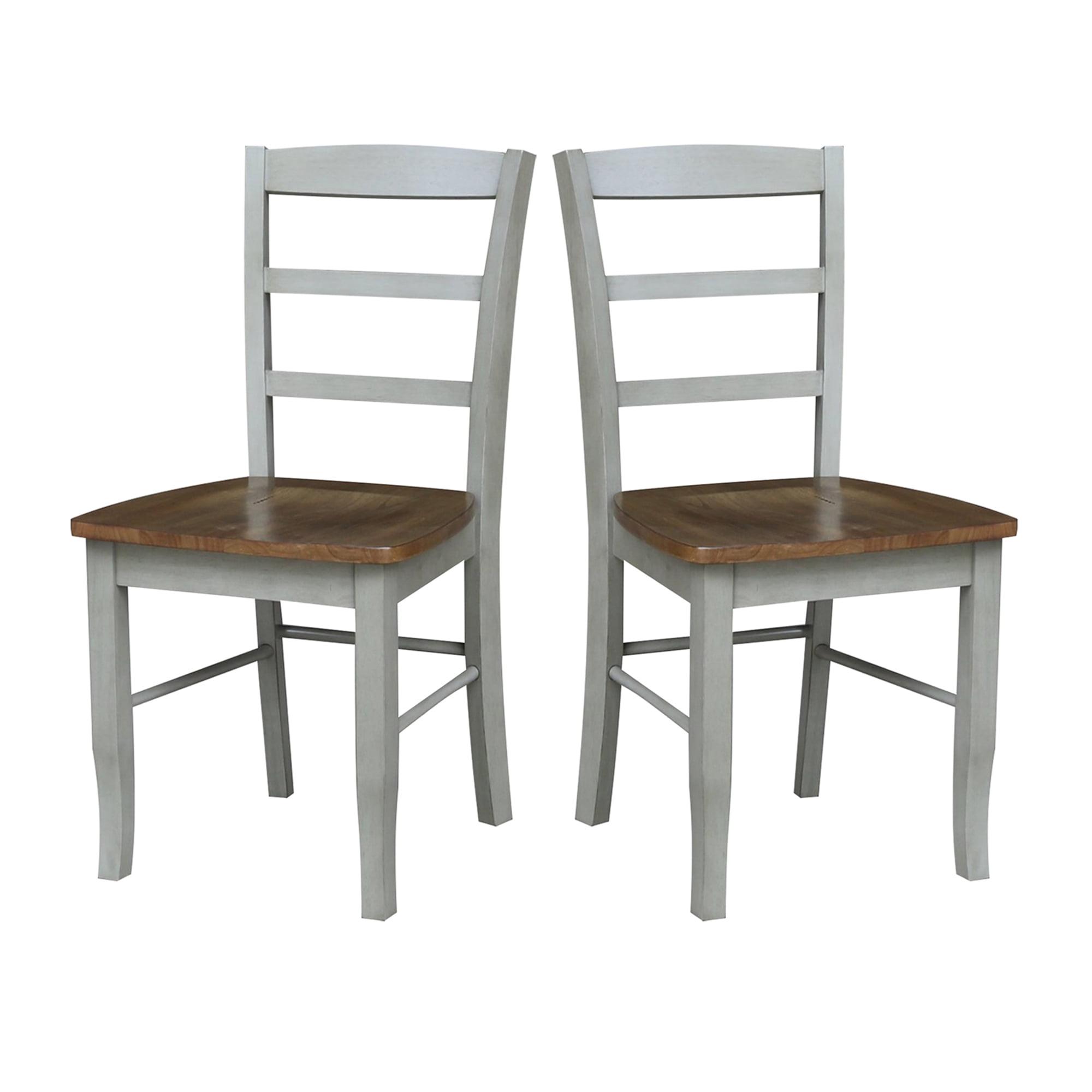 Set of 2 Distressed Hickory & Stone High Slat Ladderback Wood Chairs