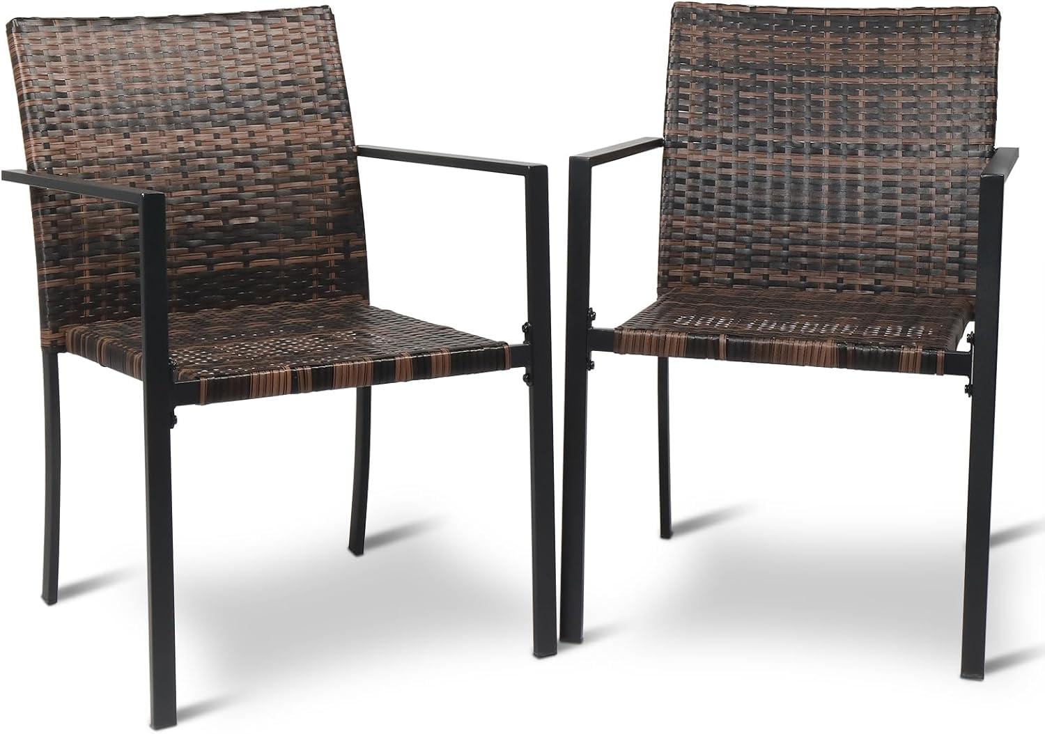 Best Choice Products Set of 2 Wicker Chairs, Stackable Outdoor Dining Furniture w/ Armrests