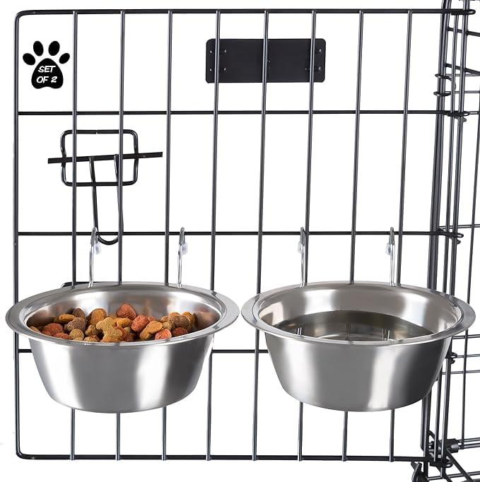 Set of 2 Stainless Steel Elevated Hanging Pet Bowls