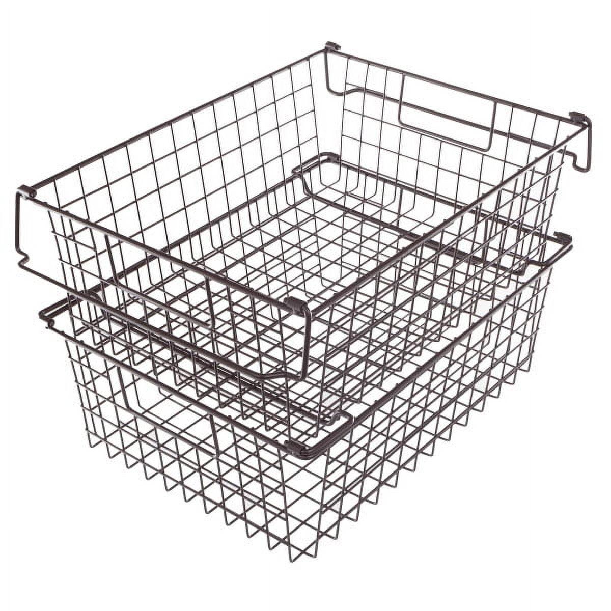 Large Rectangular Brown Metal Wire Storage Bins with Handles, Set of 2