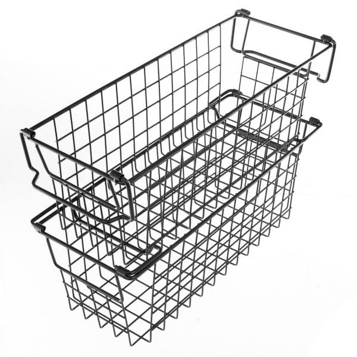 Set of 2 Black Metal Wire Storage Bins with Handles