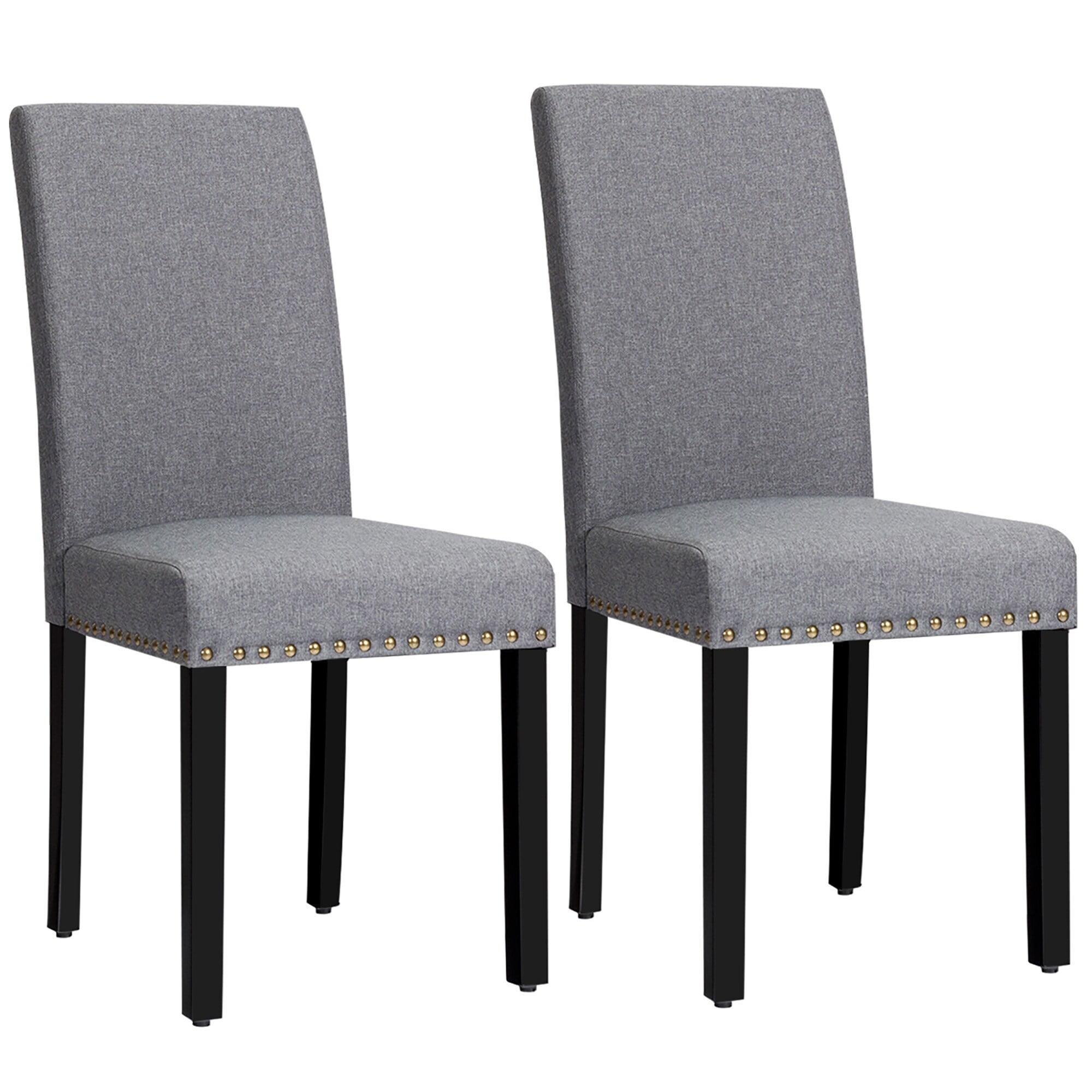 Gray Linen Upholstered High Back Side Chairs with Wood Legs