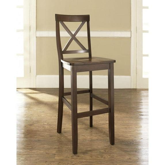 Crosley Set of 2 30" X-Back Barstools Mahogany: Traditional Farmhouse Design, Rubberwood Frame, Footrest