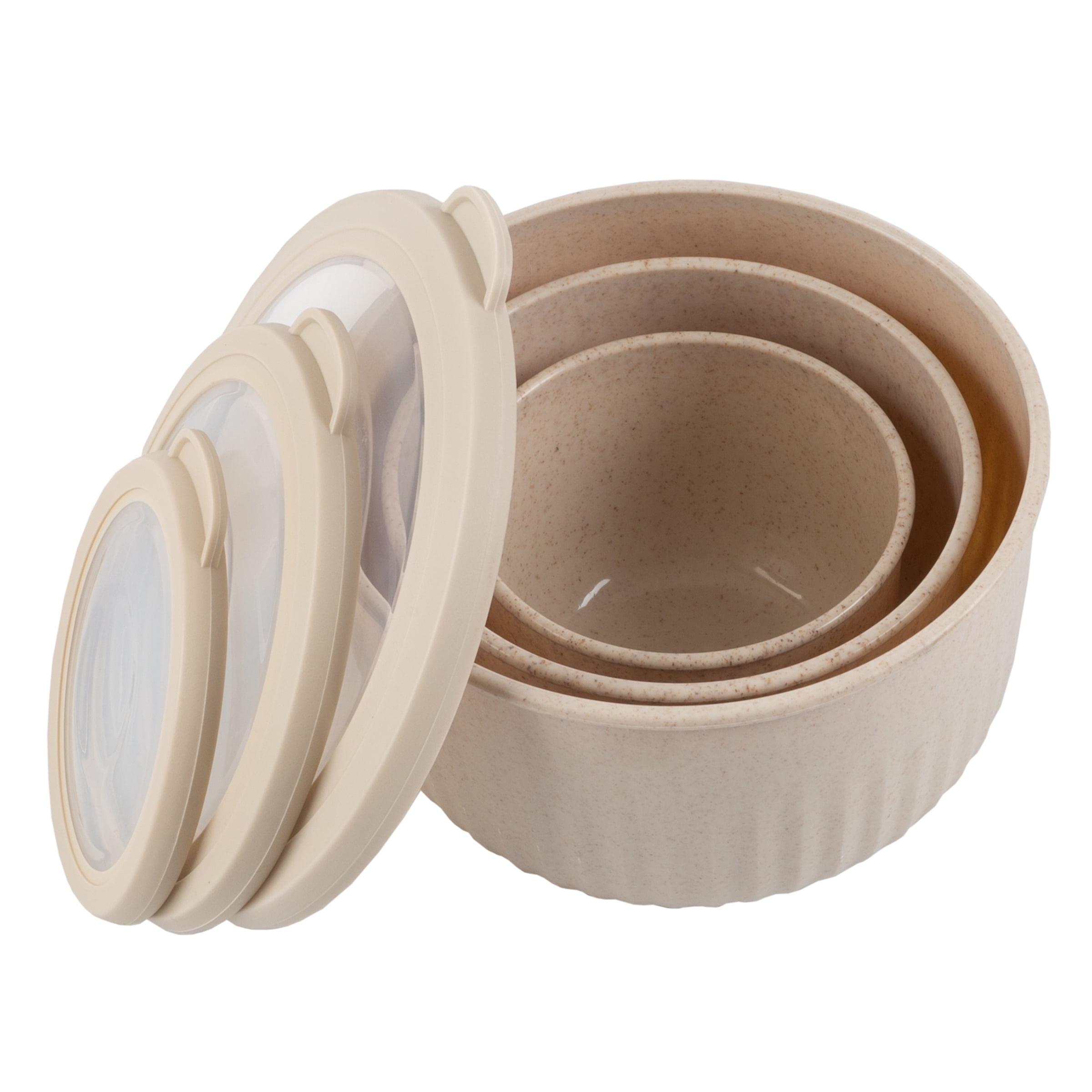 Set of 3 Bowls with Lids - Microwave, Freezer, and Fridge Safe Nesting Mixing Bowls - Eco-Conscious Kitchen Essentials by Classic Cuisine (Beige)