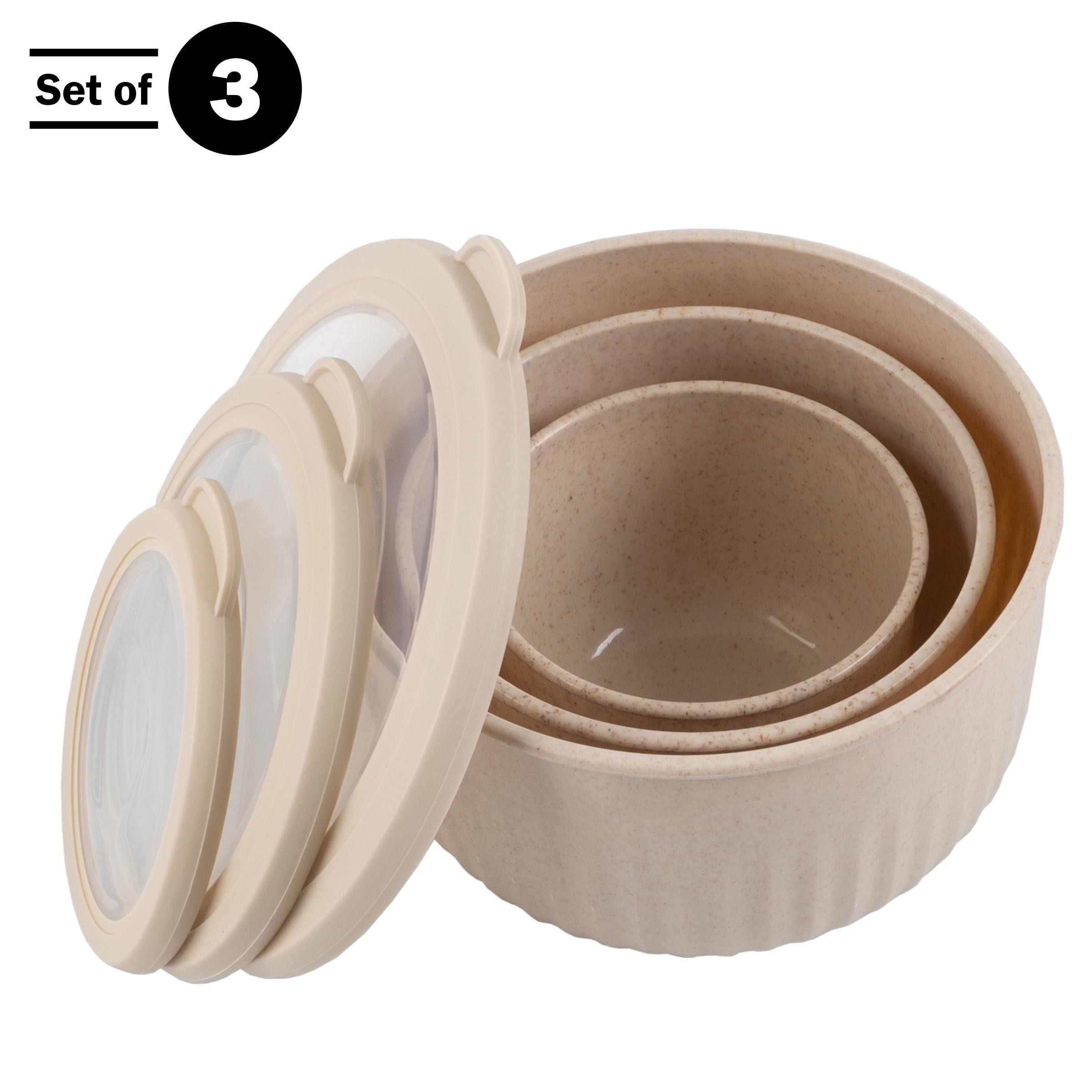 Beige Nesting Mixing Bowls Set with Lids, 3-Piece