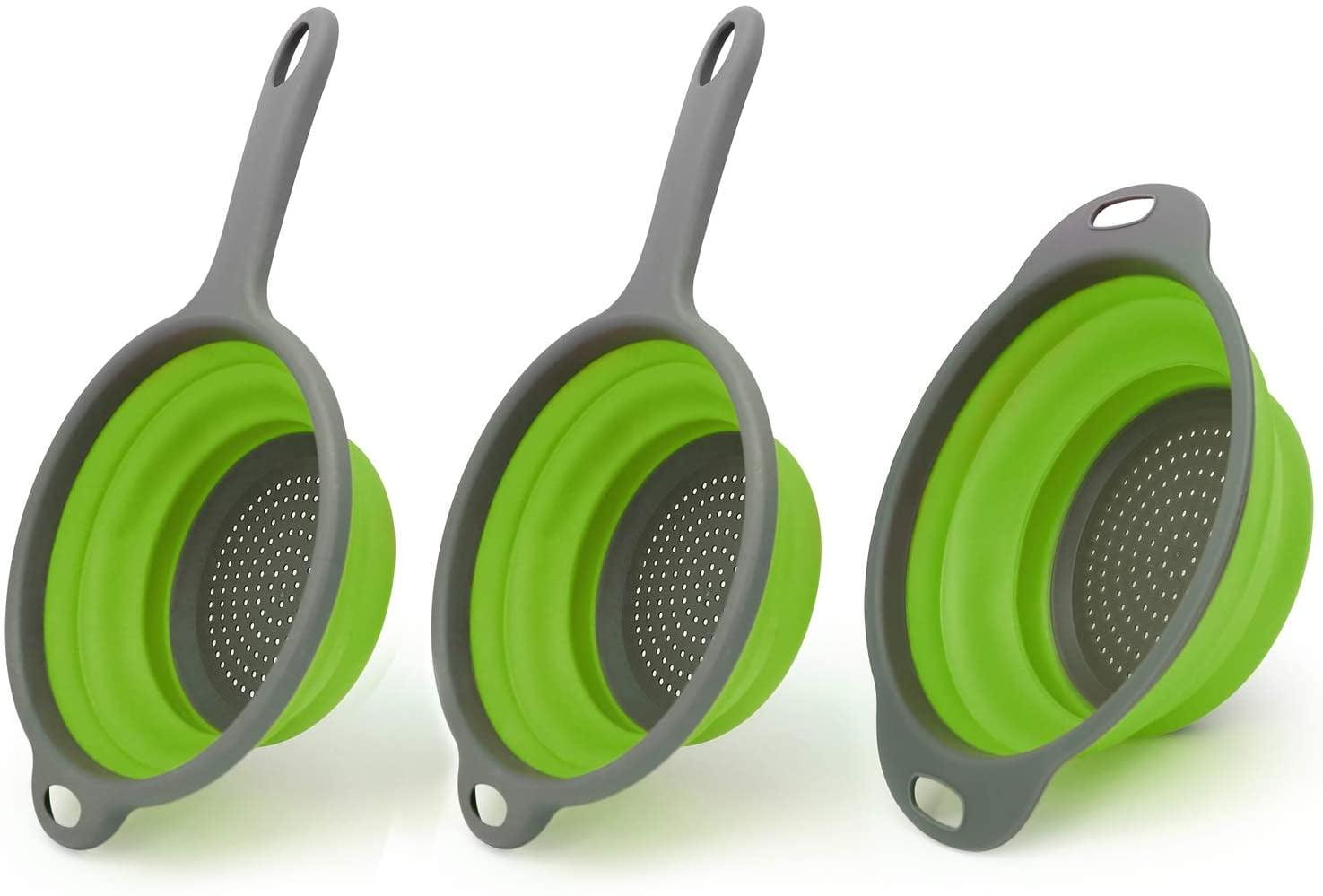 Green Foldable Heat Resistant 3-Piece Colander Set