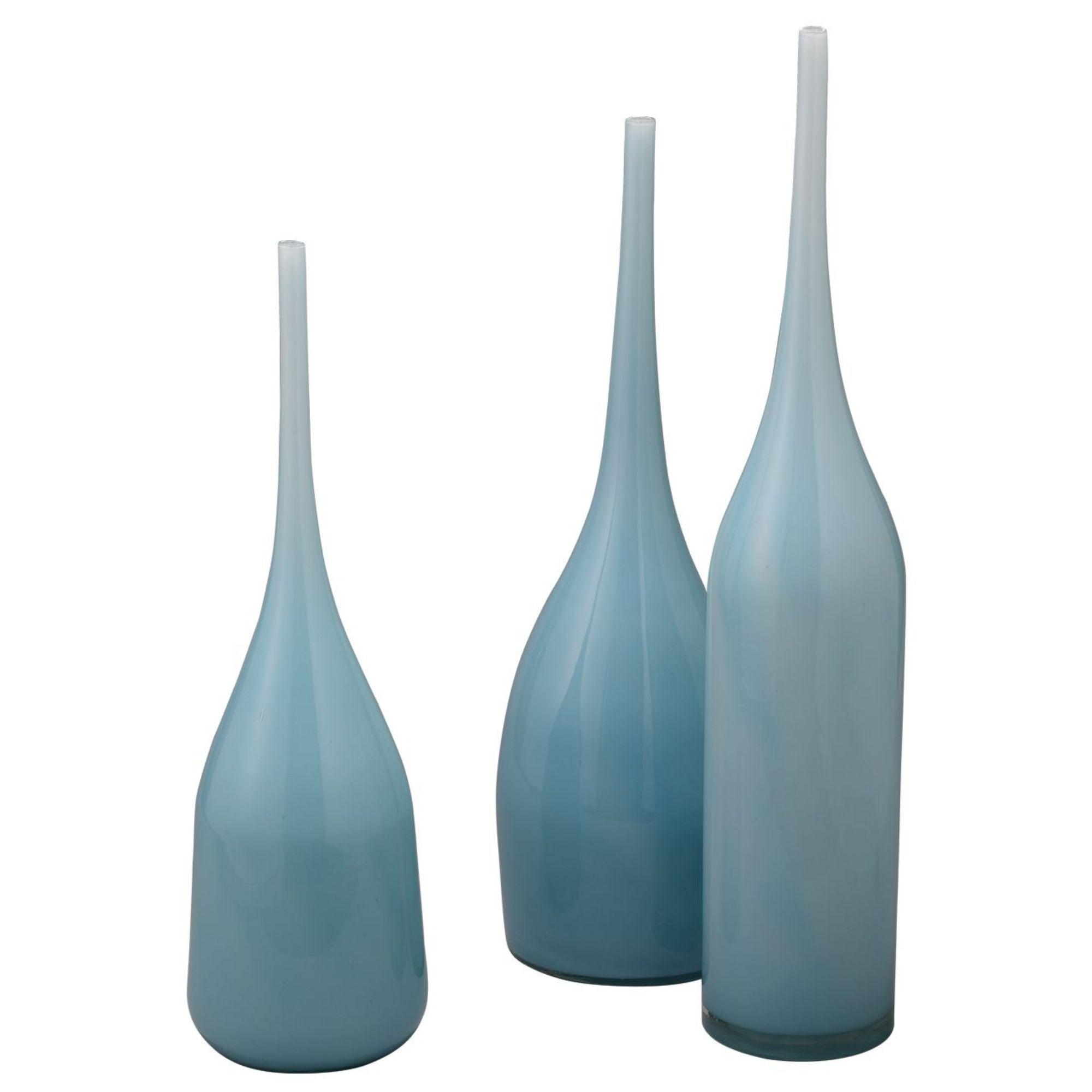 Jamie Young Co Pixie Contemporary Glass Decorative Vases in Blue (Set of 3)