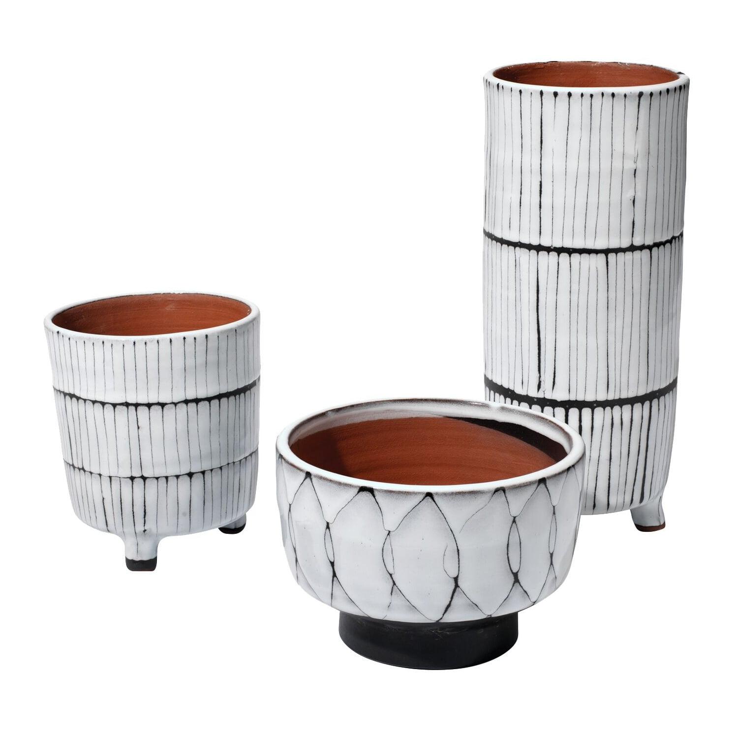 Jamie Young Co Transitional Ceramic Striae Vessels in Cream (Set of 3)