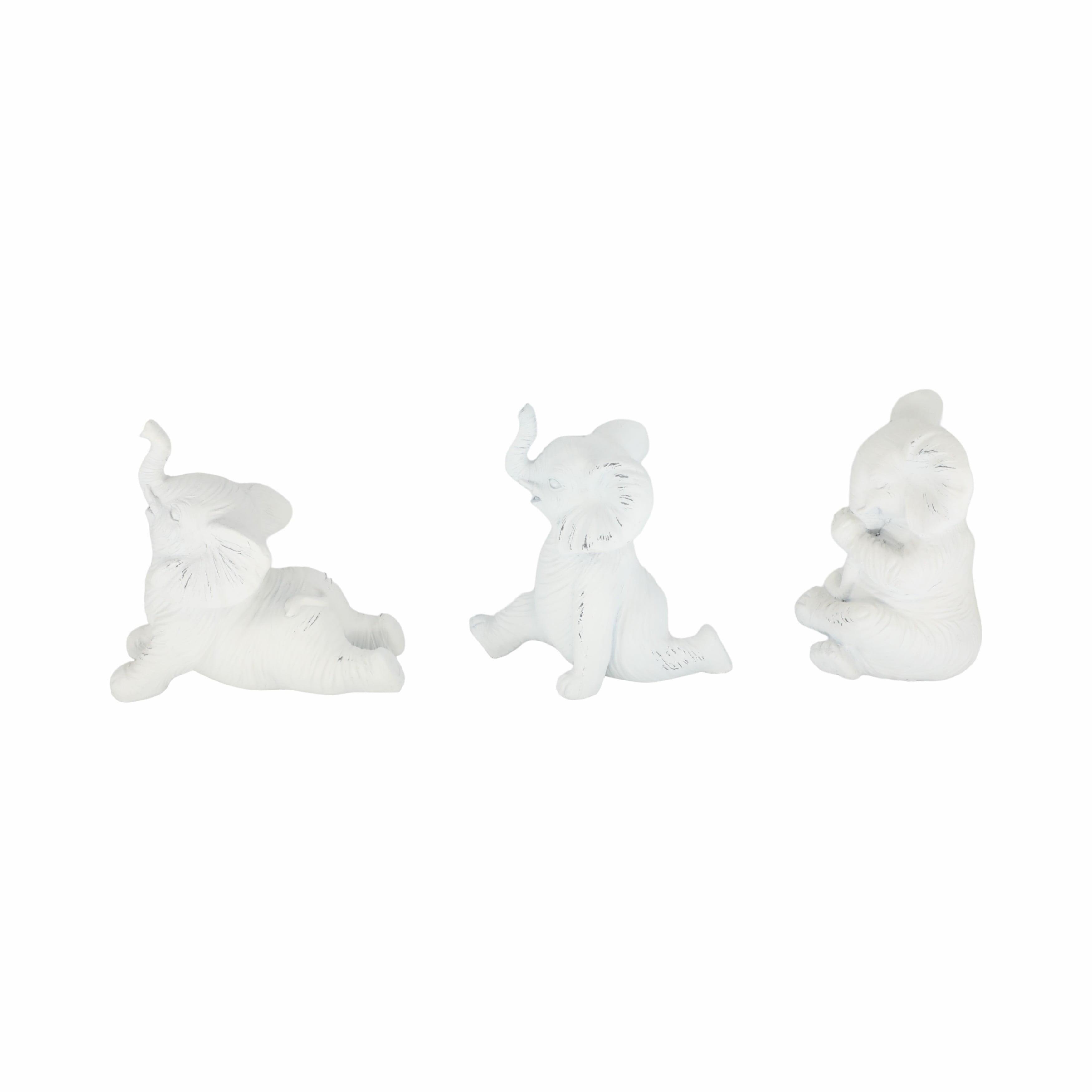 Sagebrook Home Set of 3 Yoga Elephant Figurines - Classic White Polyresin Sculpture of Yoga Posed Eleplants - Home, Office, Yoga Studio Decor -
