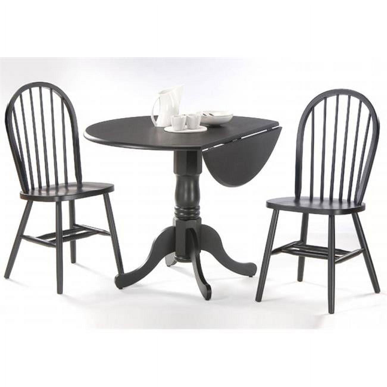 Modern Farmhouse 42" Round Black Wood Table & 2 Windsor Chairs Set