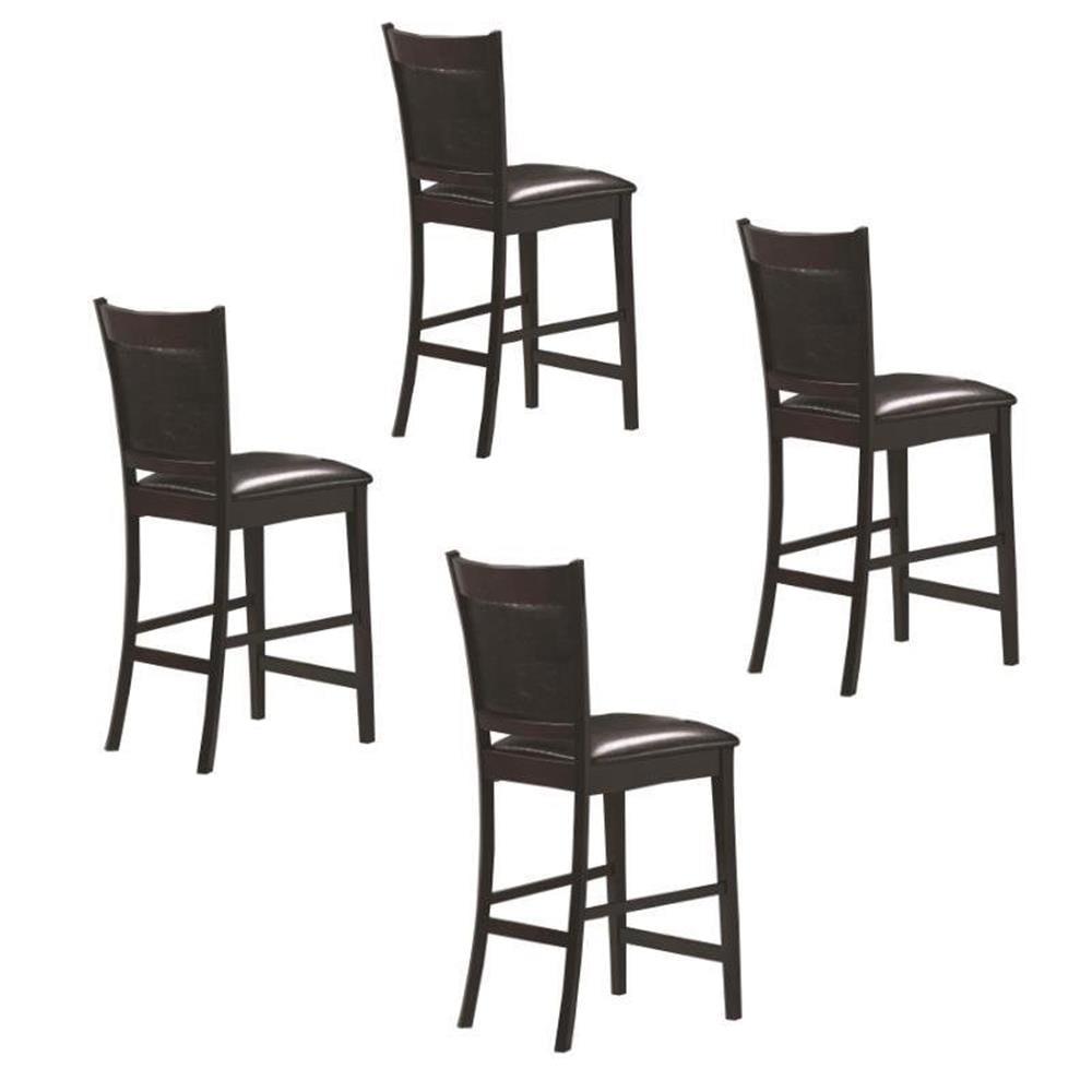 Set of 4 Black Faux Leather and Wood Counter Stools