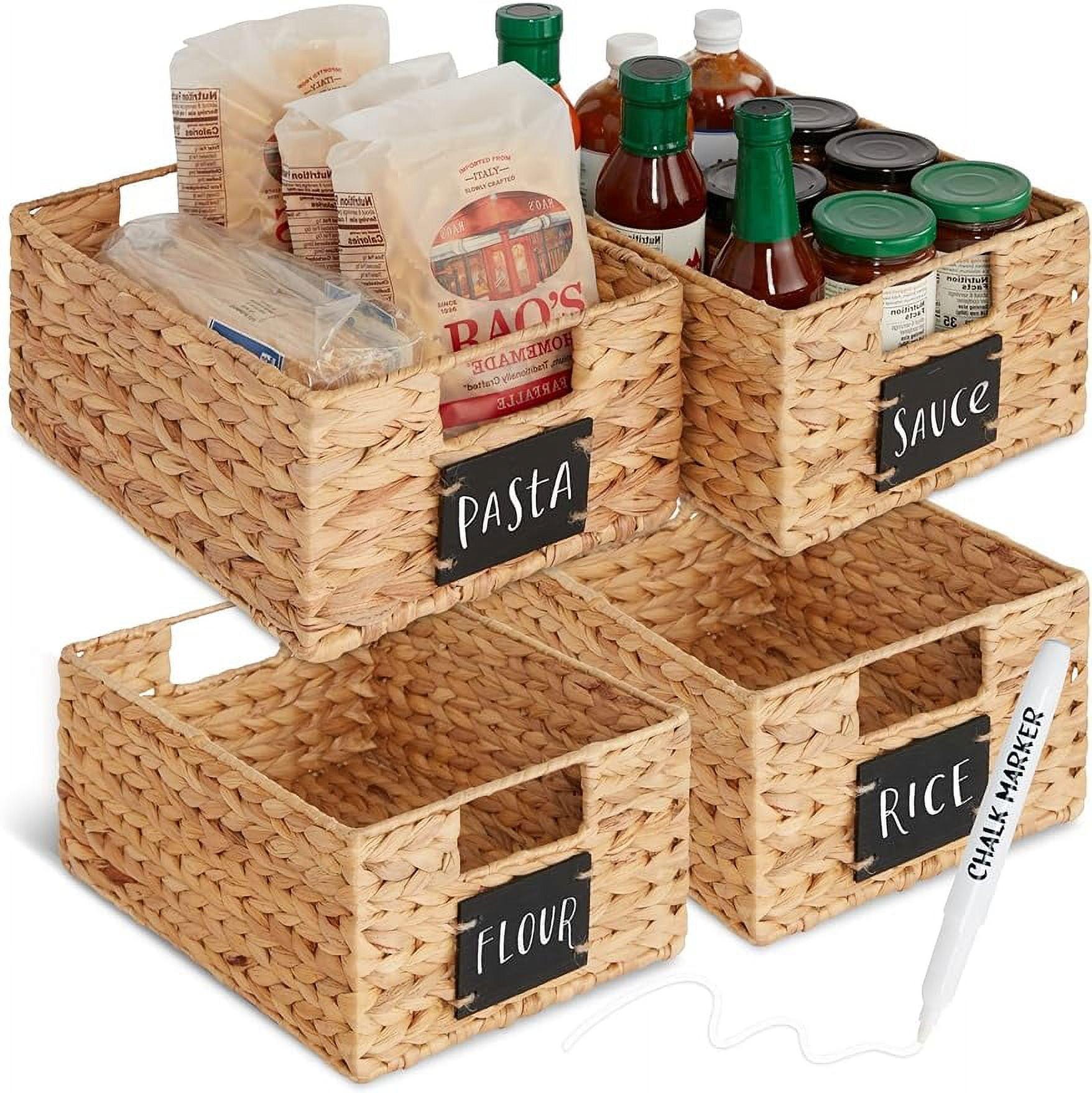 Set of 4 Natural Water Hyacinth 21'' Rectangular Storage Baskets with Chalkboard Labels