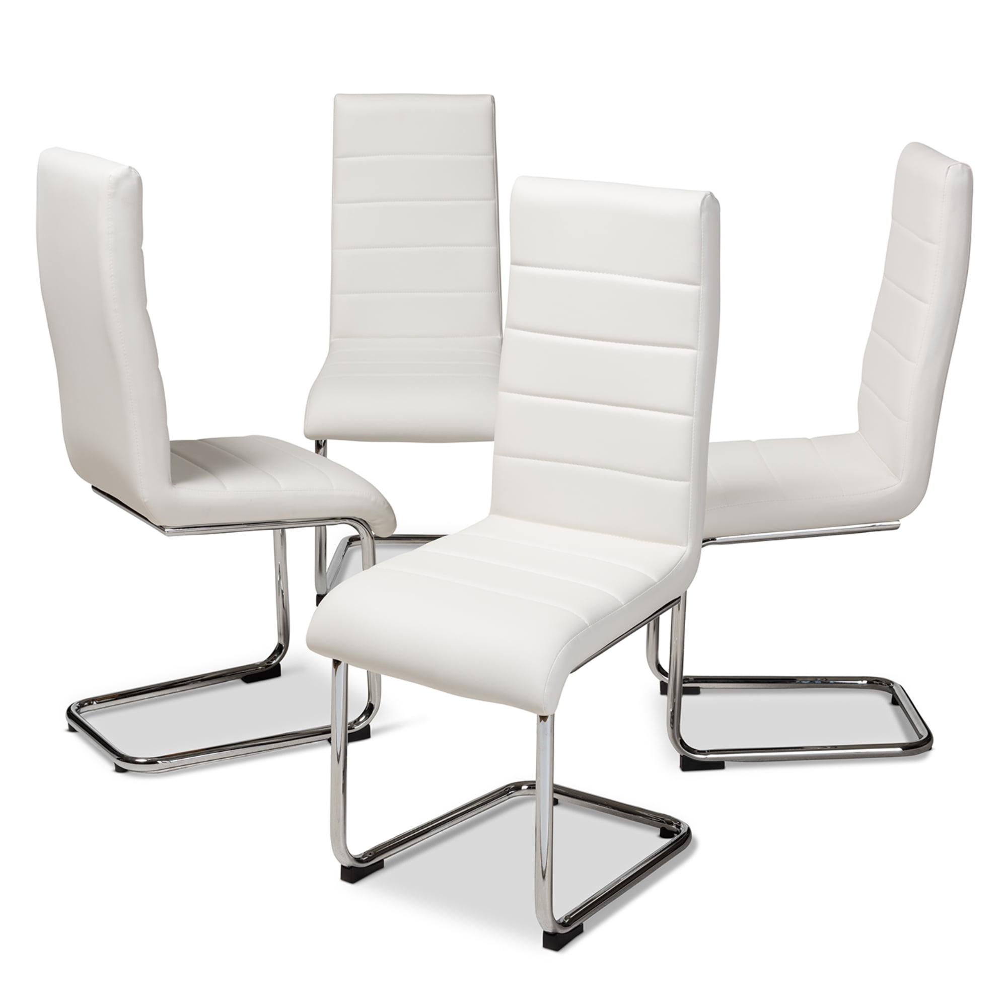 Baxton Studio Set of 4 Marlys Modern and Contemporary Faux Leather Upholstered Dining Chairs White: Chrome-Finished Legs, Mid-Century Design