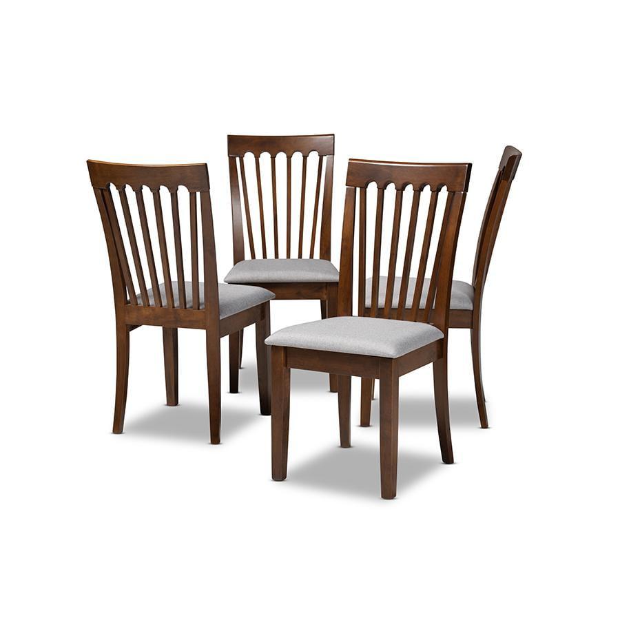 Set of 4 Minette Fabric Upholstered Walnut Dining Chairs - Baxton Studio: Rubberwood, Polyester