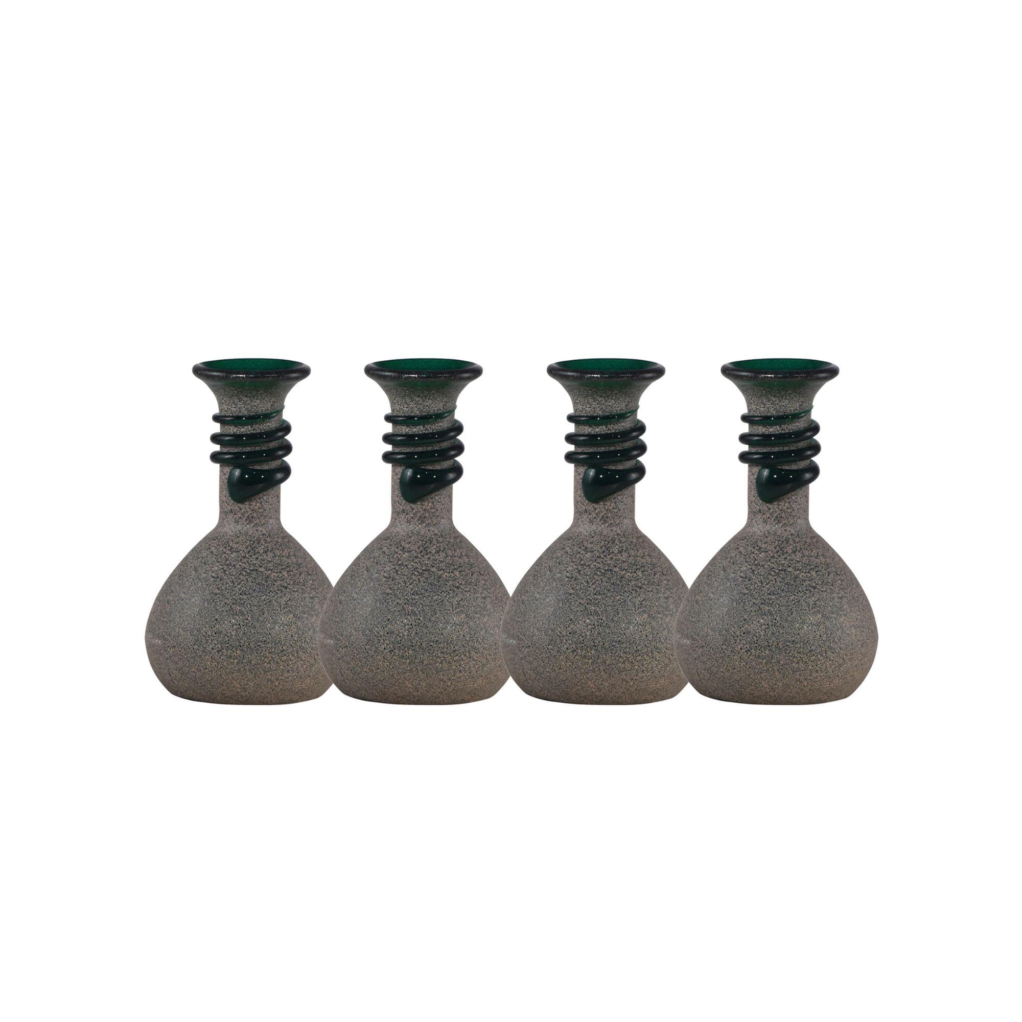 Set of 4 Black and Gray Hand Blown Glass Vases