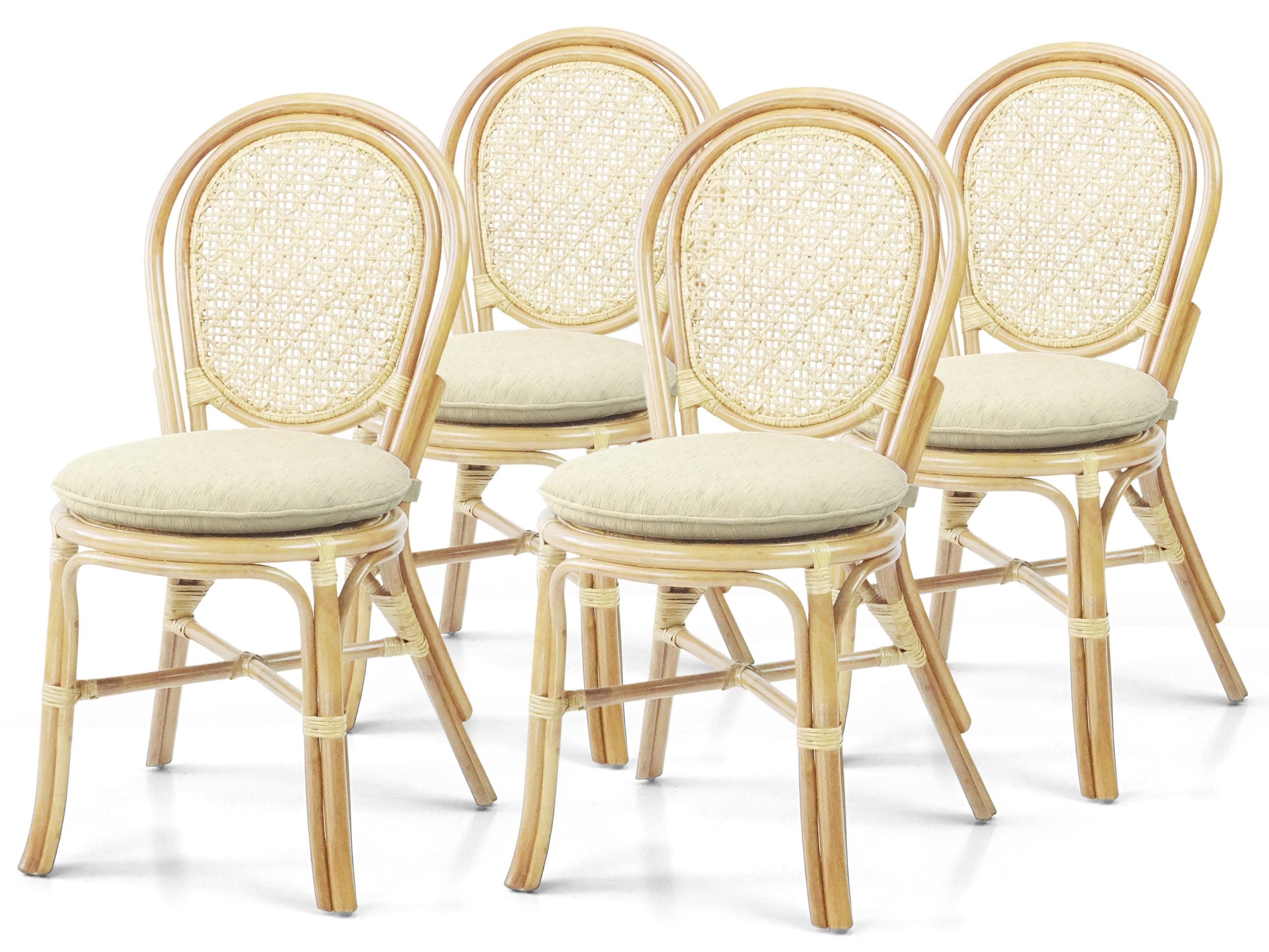 Bayou Breeze 4 Denver Dining Handmade Wicker Side Chair Natural Rattan With Cream Cushion (Set of 4)