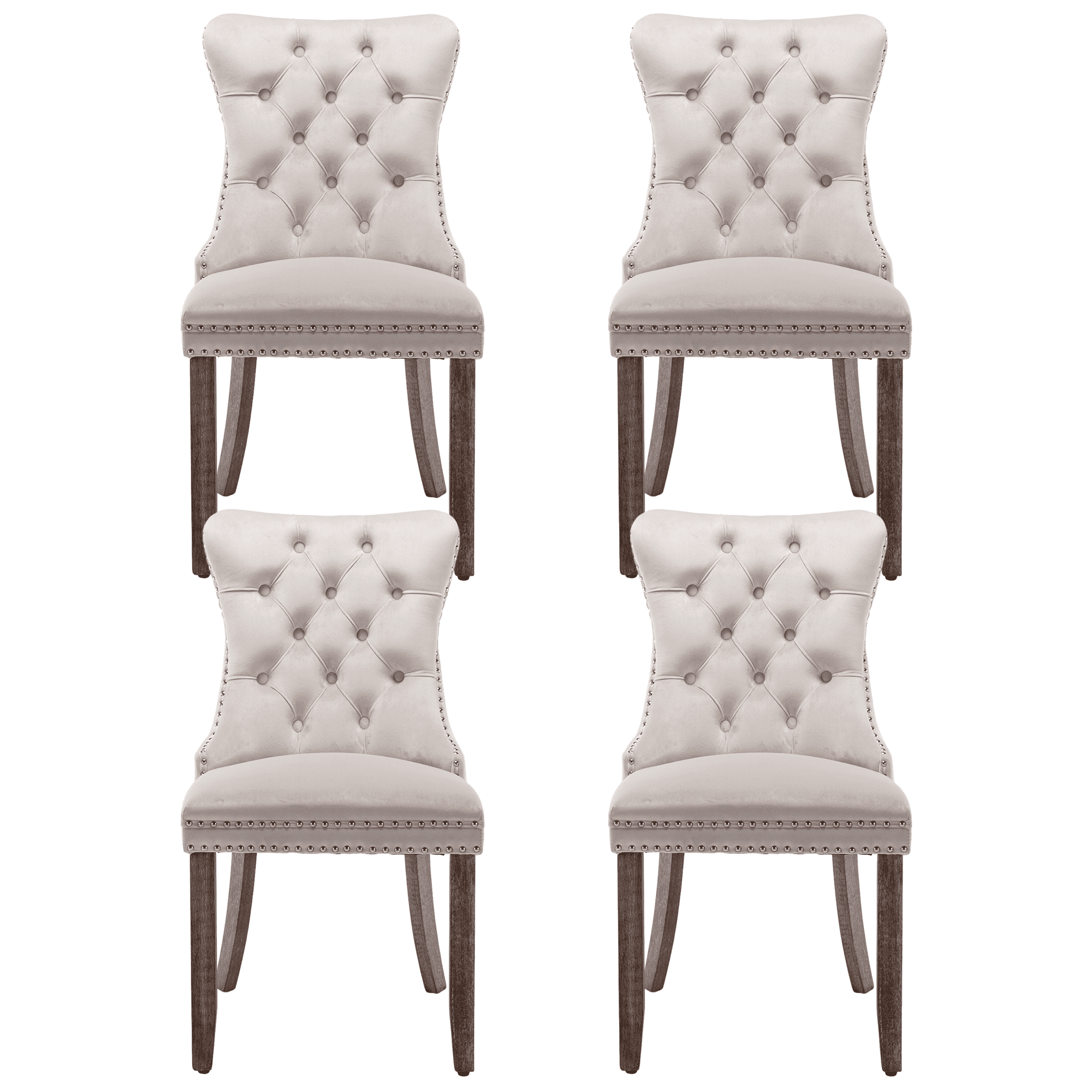 SoarFlash Velvet Dining Chairs Set of 4, Tall Back Side Chair, Modern Upholstered High-end Tufted Side Chair with Button Back Ring, Solid Wood Legs (Beige)