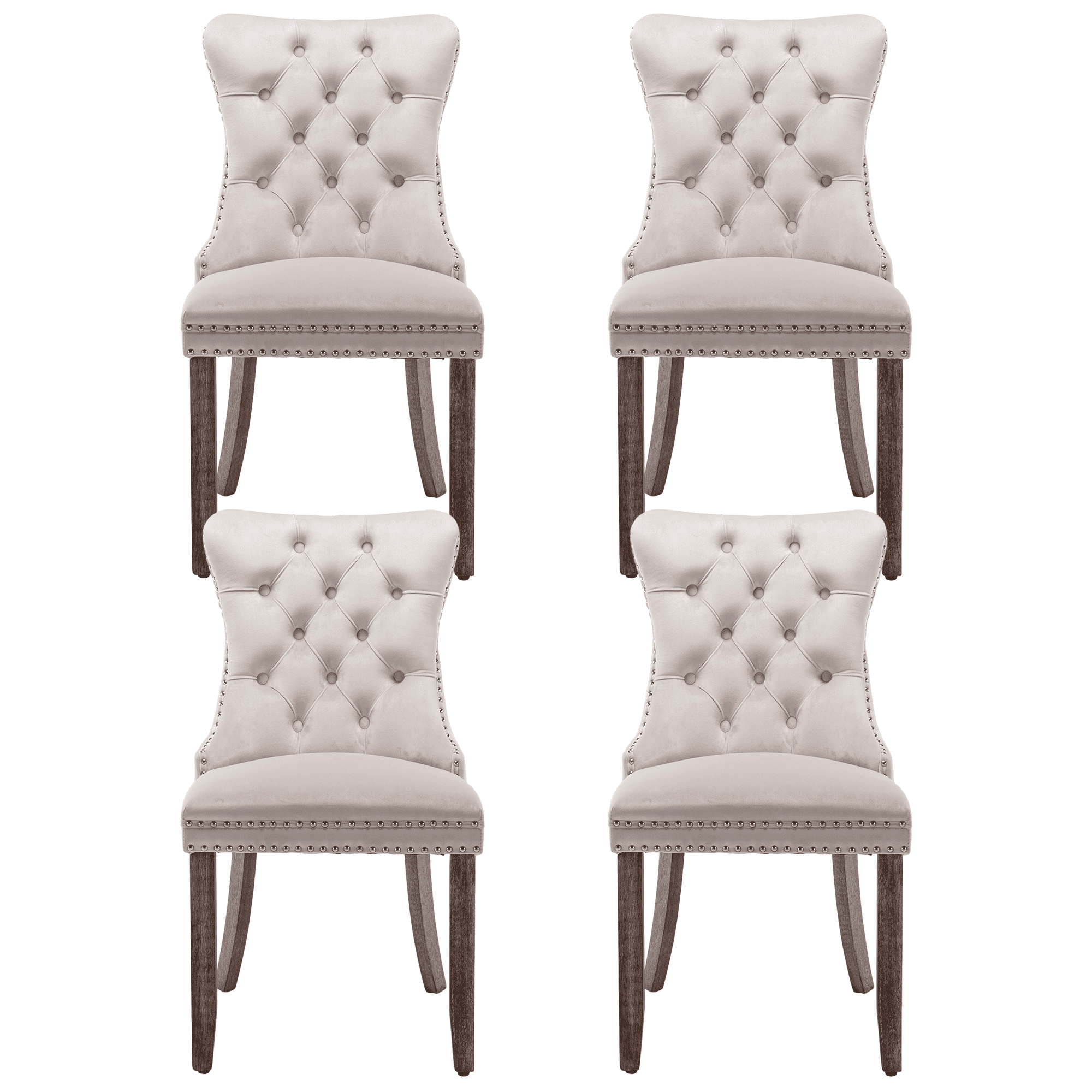 SoarFlash Velvet Dining Chairs Set of 4, Tall Back Side Chair, Modern Upholstered High-end Tufted Side Chair with Button Back Ring, Solid Wood Legs (Beige)