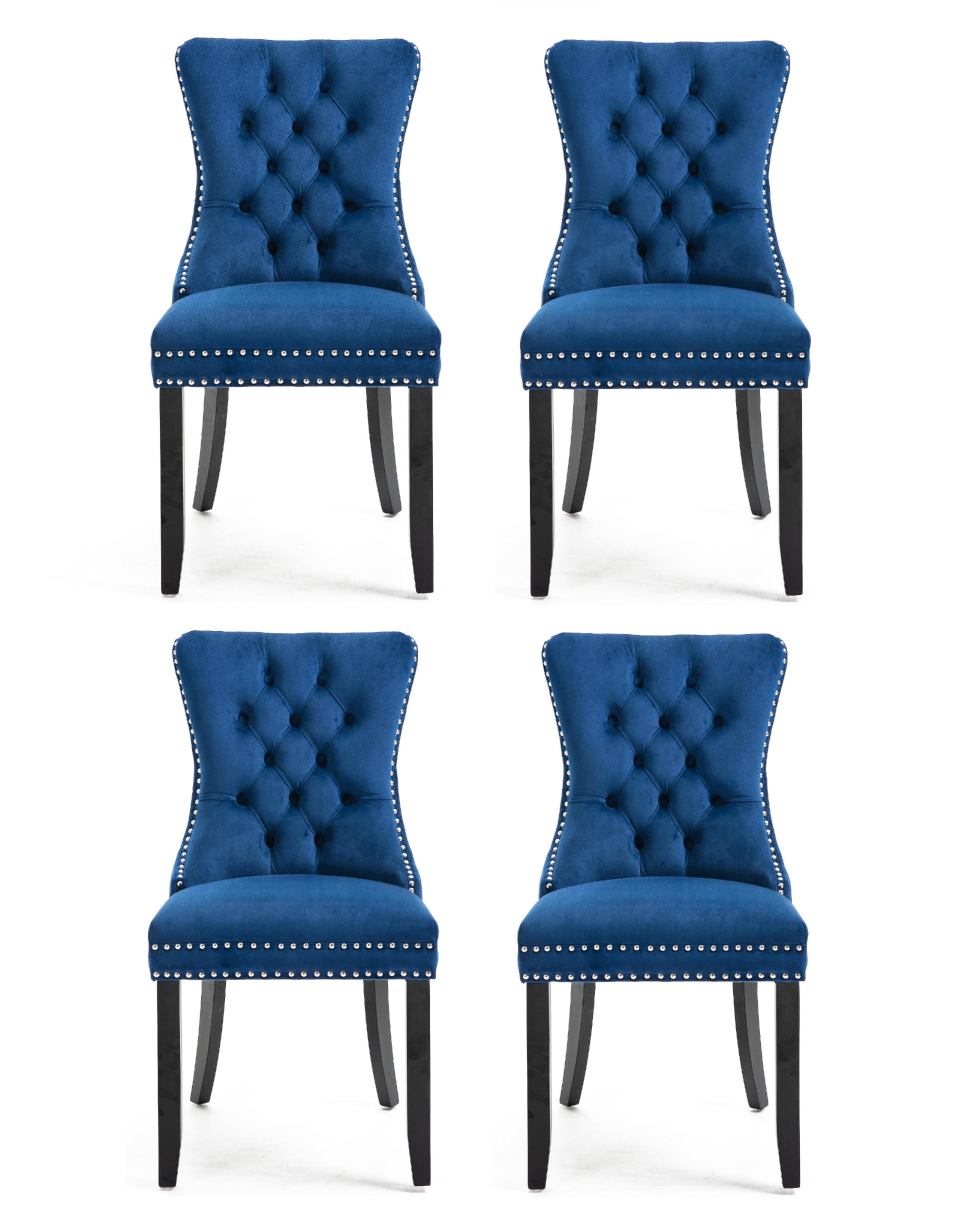 ODUSE-DAILY Velvet Dining Chairs Set of 4, Navy Kitchen & Dining Room Chairs, Tufted Dining Chairs, Fabric Upholstered, Solid Wood, Sillas De Comedor (Blue, 4 Pcs)