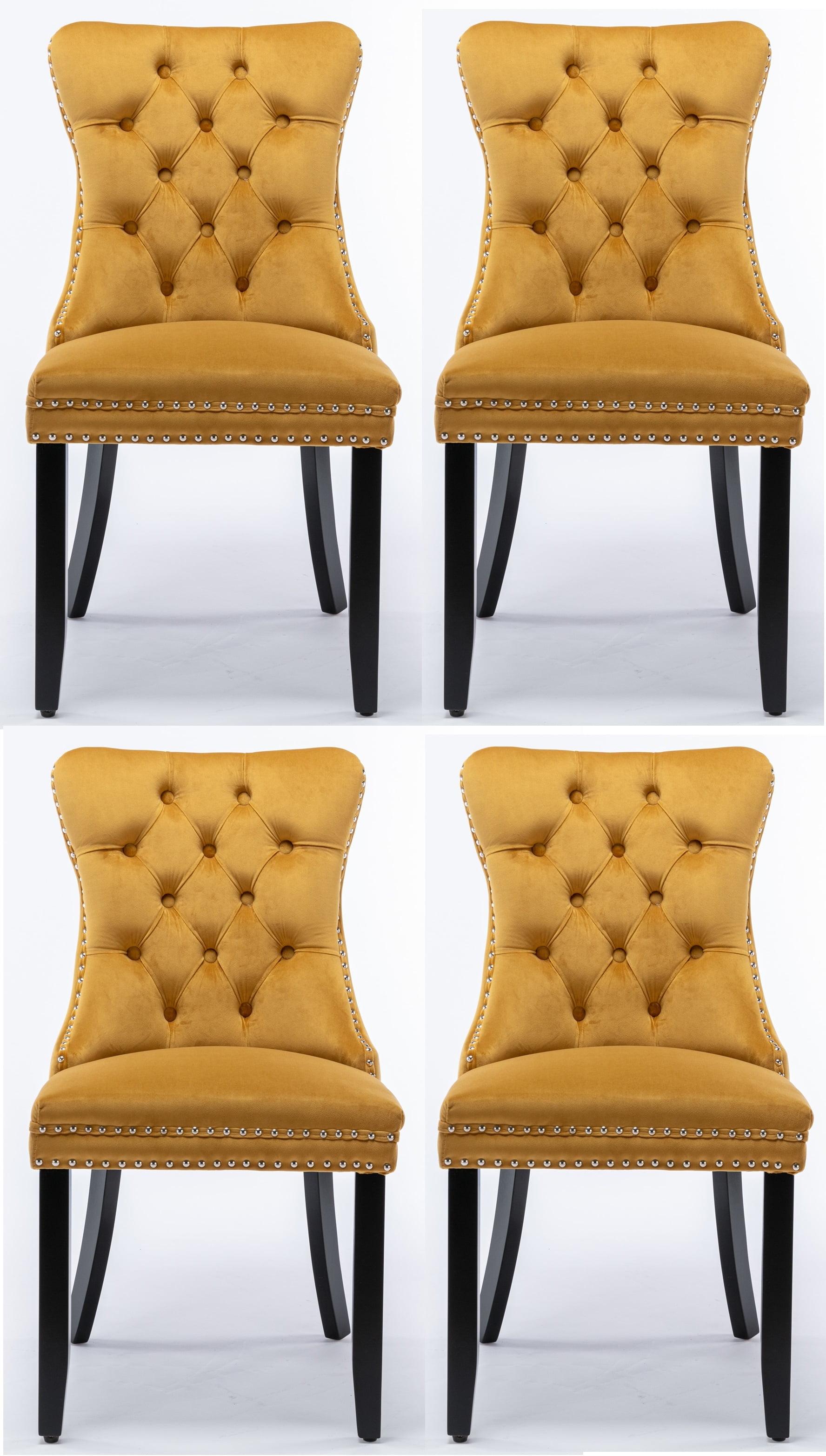 ODUSE-DAILY Yellow Velvet Dining Chairs Set of 4, Kitchen & Dining Room Chairs, Sillas De Comedor, Nailheads Tufted, Fabric Upholstered, Solid Wood (Gold, 4 Pcs)