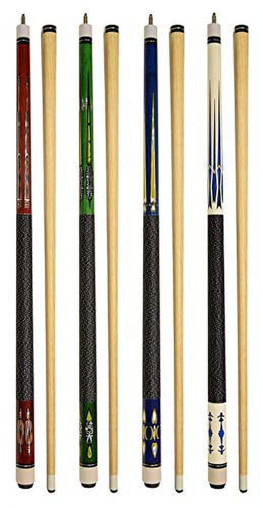 Set of 4 Multicolor Hardwood Billiard Pool Cue Sticks