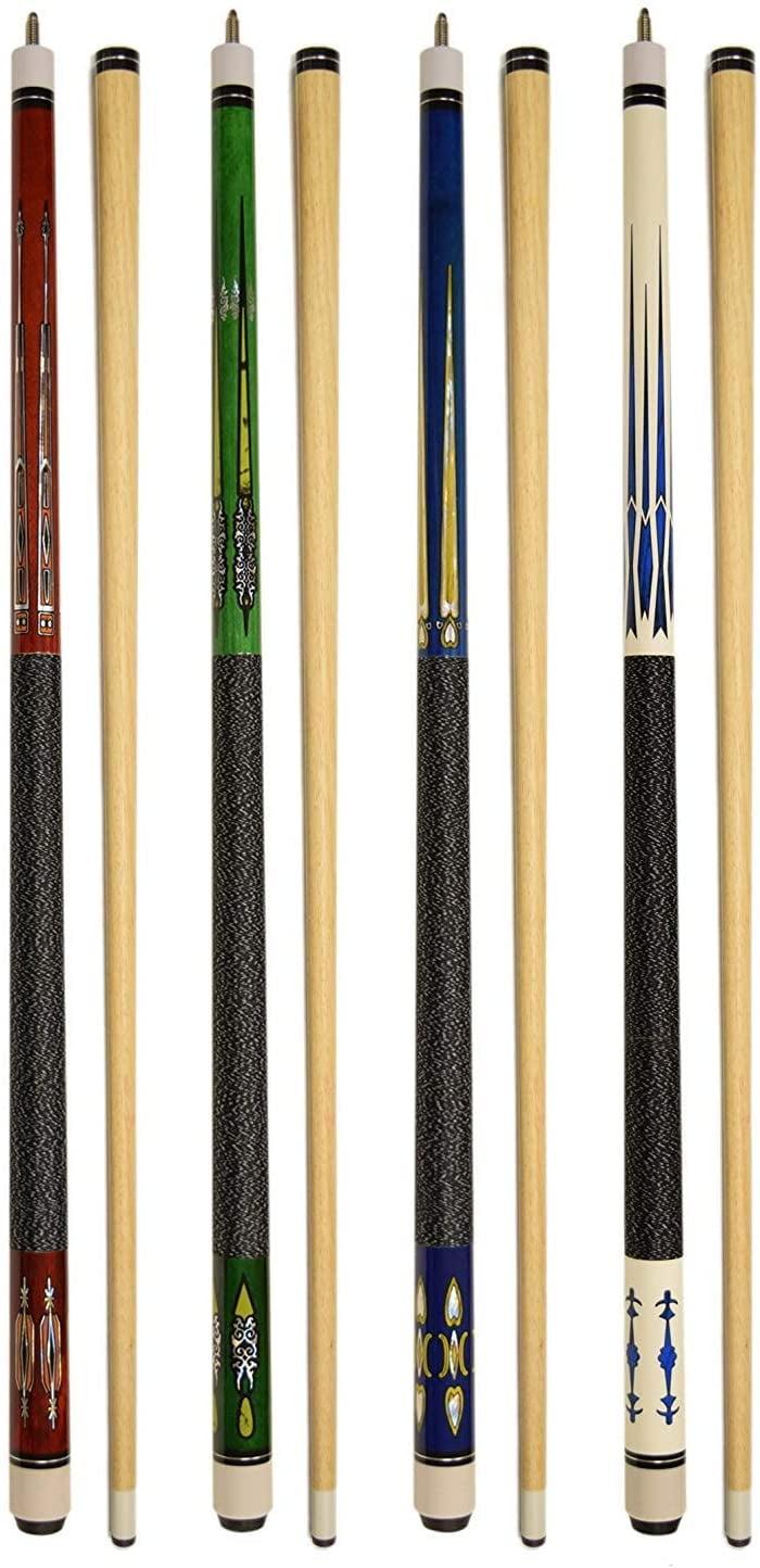 Set of 4 Multicolor Hardwood Billiard Pool Cue Sticks