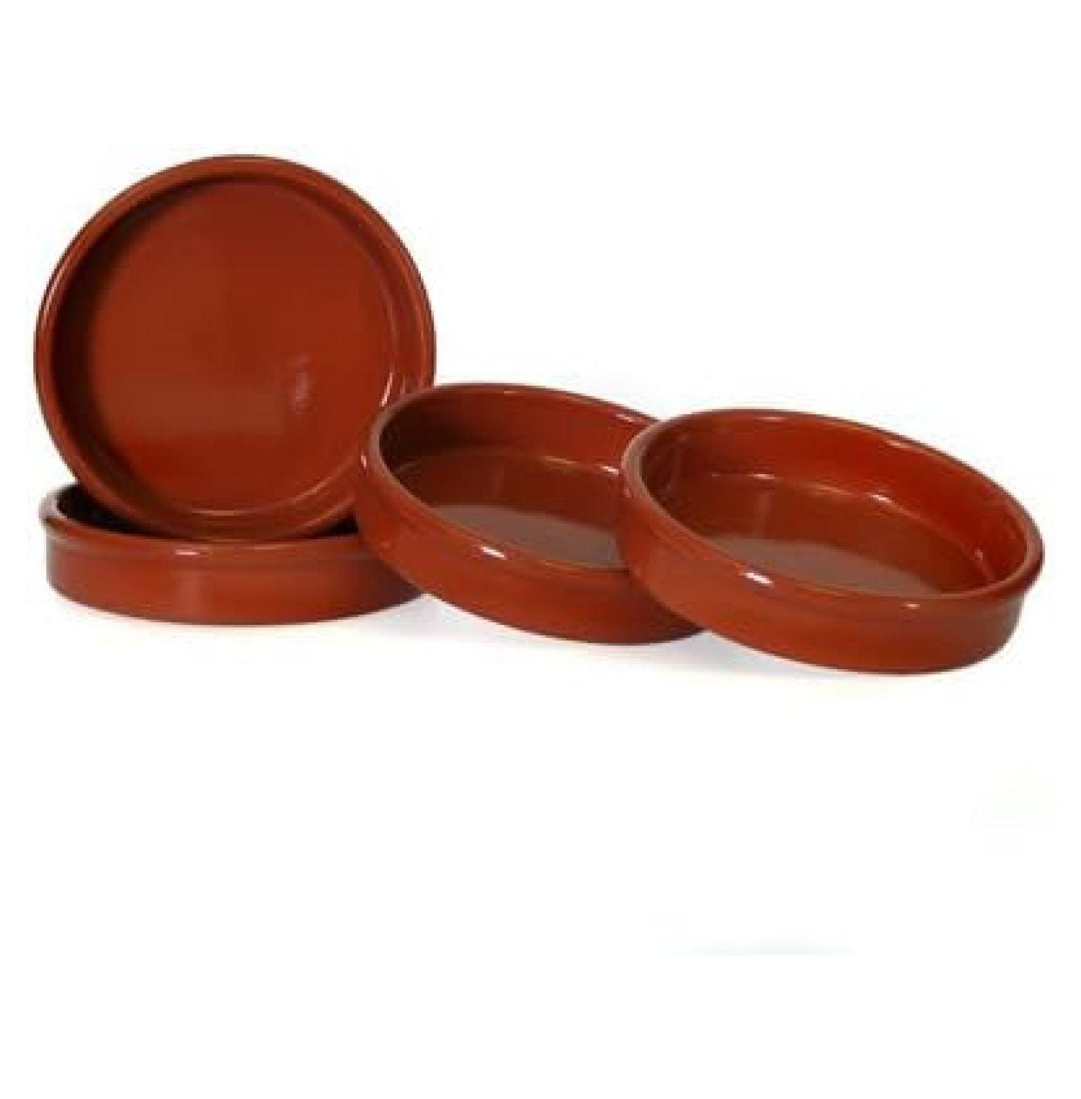 Set of 4 Rustic Round Clay Tapas Pans - 5.5 inch