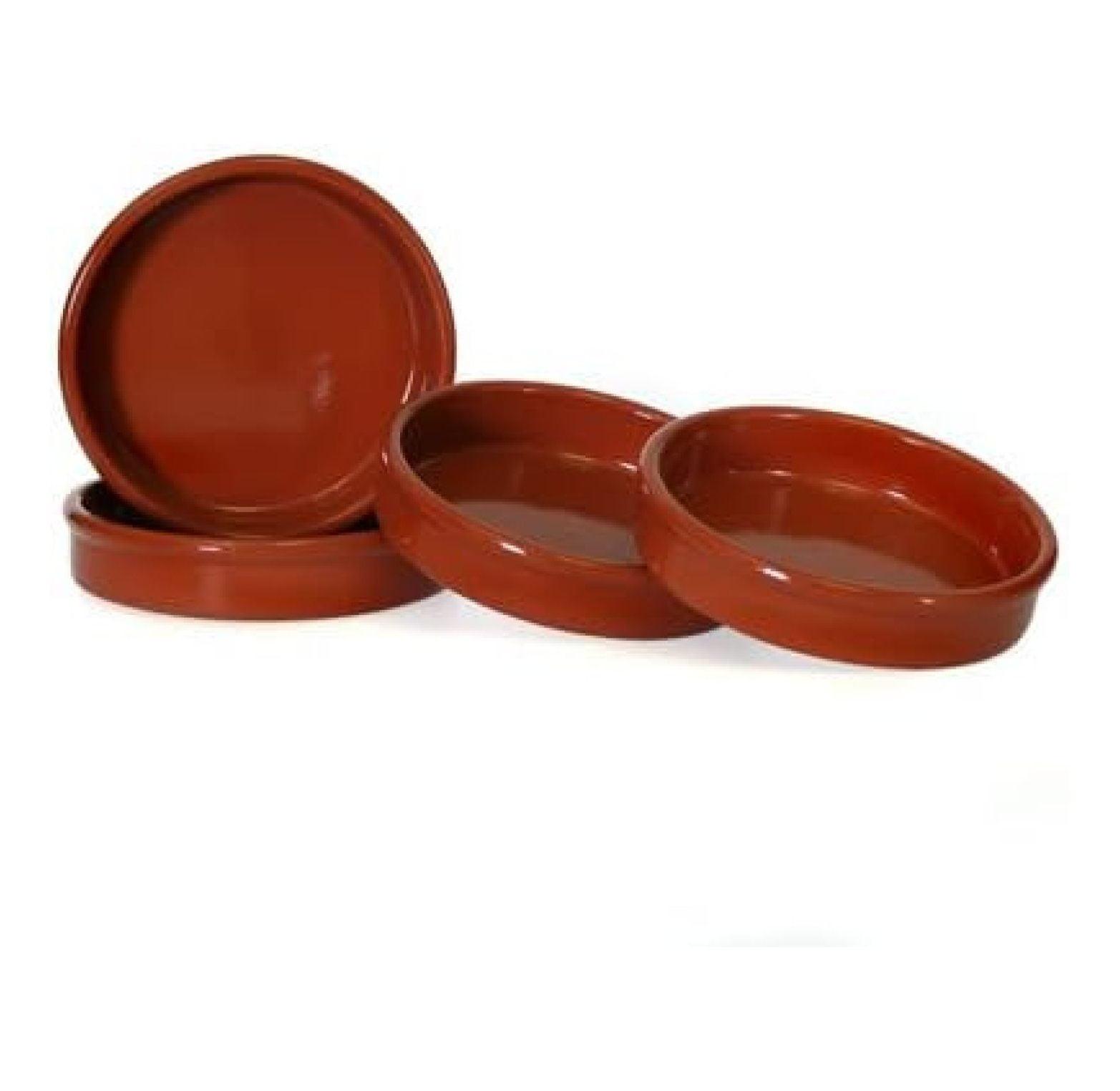 Set of 4 Rustic Round Clay Tapas Pans - 5.5 inch