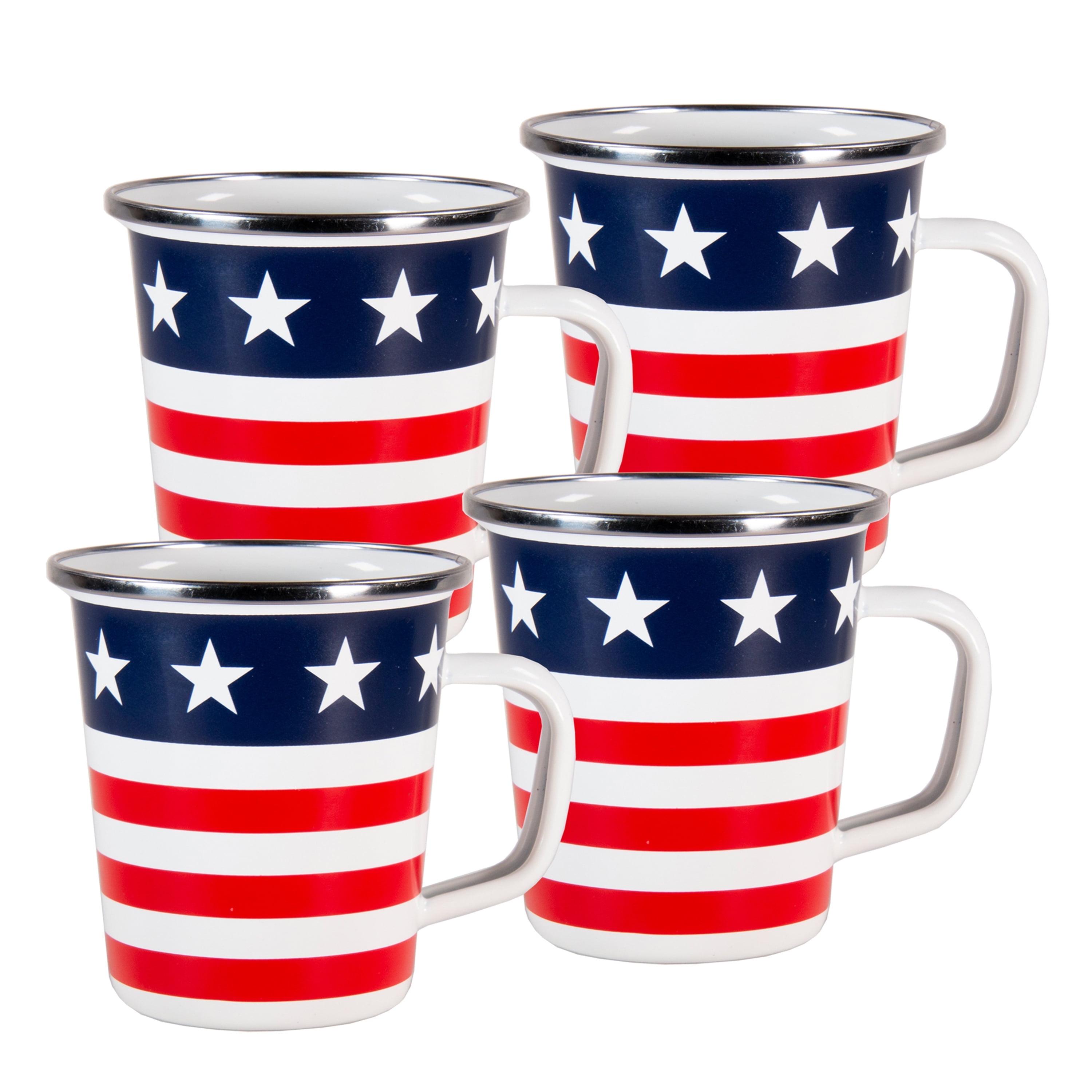 Patriotic Stars & Stripes 16oz Enamel Latte Mugs Set of 4