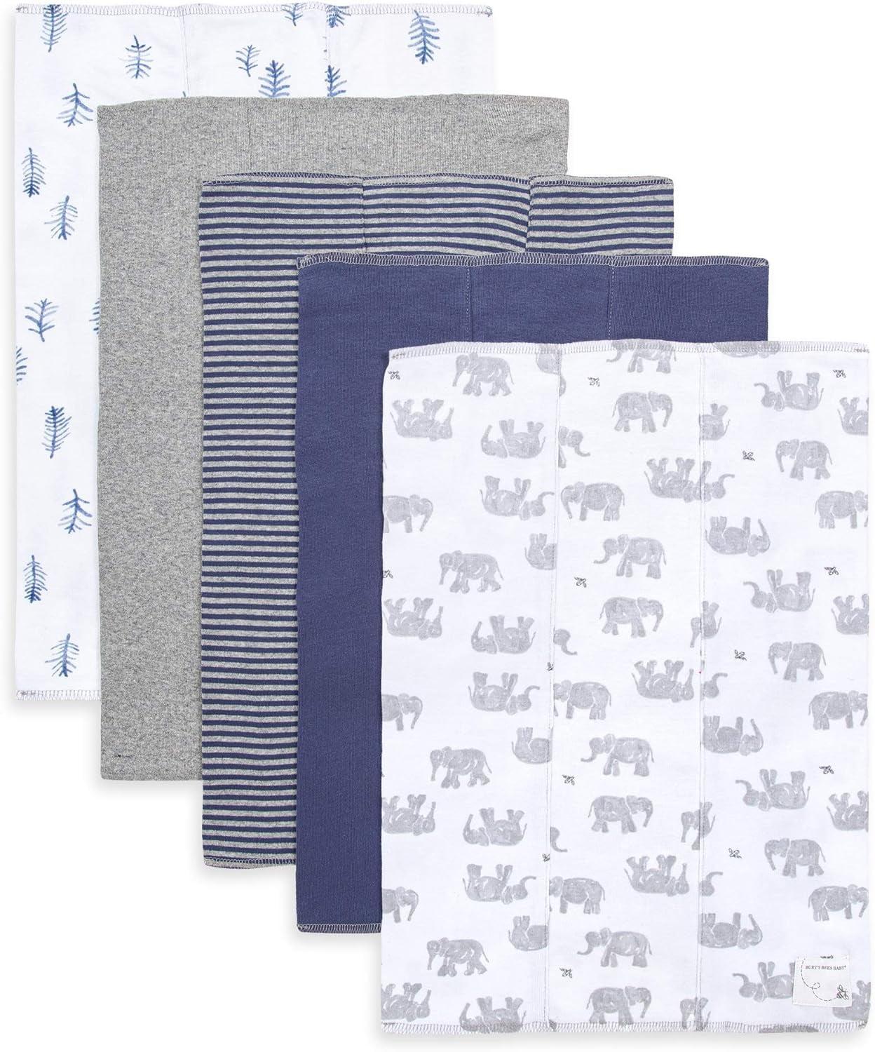 Set of 5 Wandering Elephants Burp Cloths - Heather Grey - One Size