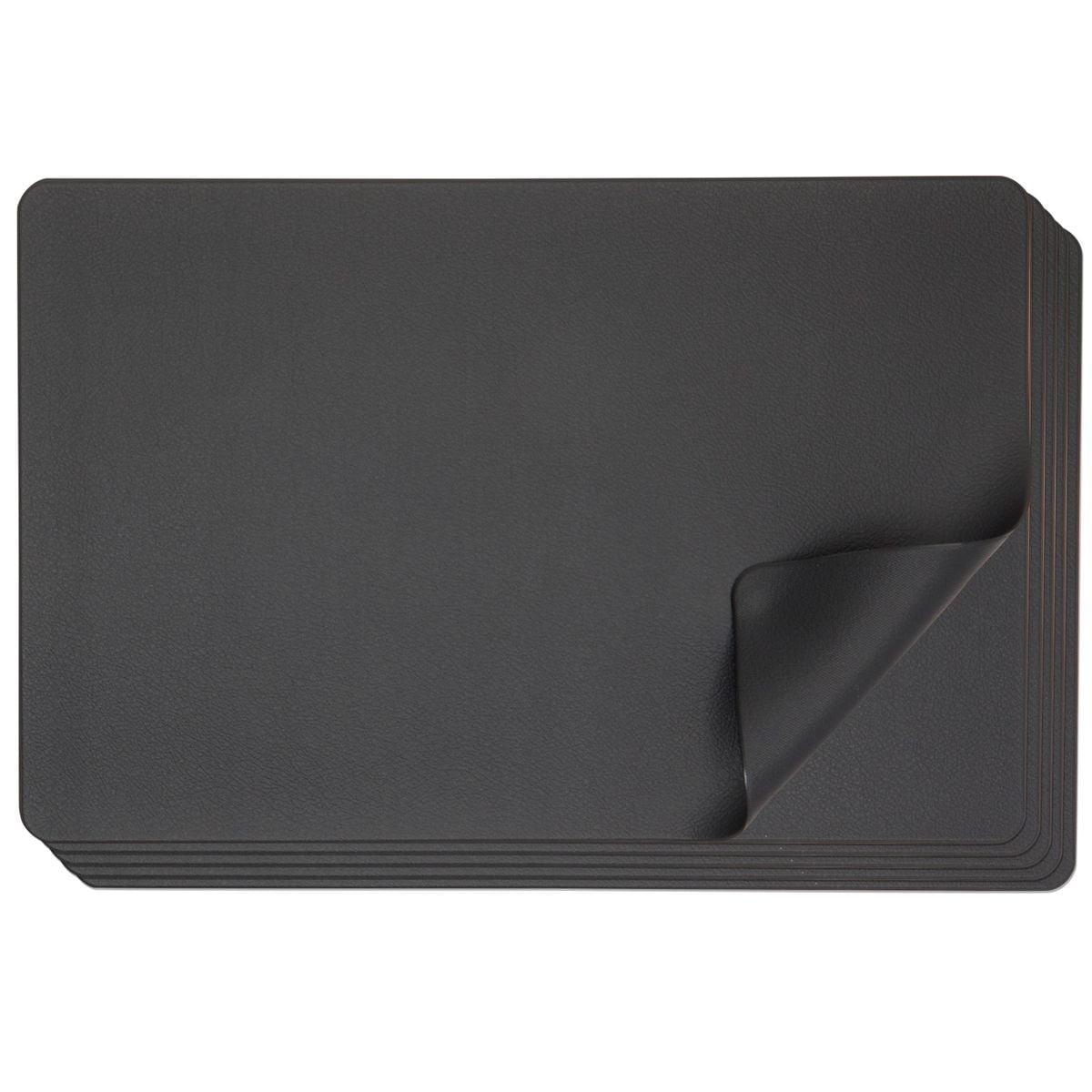 Set of 6 Black Faux Leather Rectangle Placemats