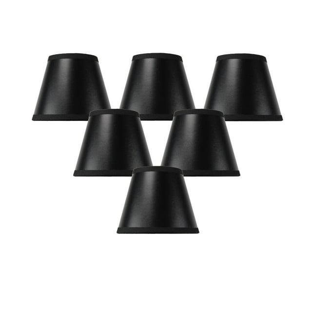 Set of 6 Black Parchment Gold-Lined Chandelier Candle Clip Lamp Shade 3x5x4