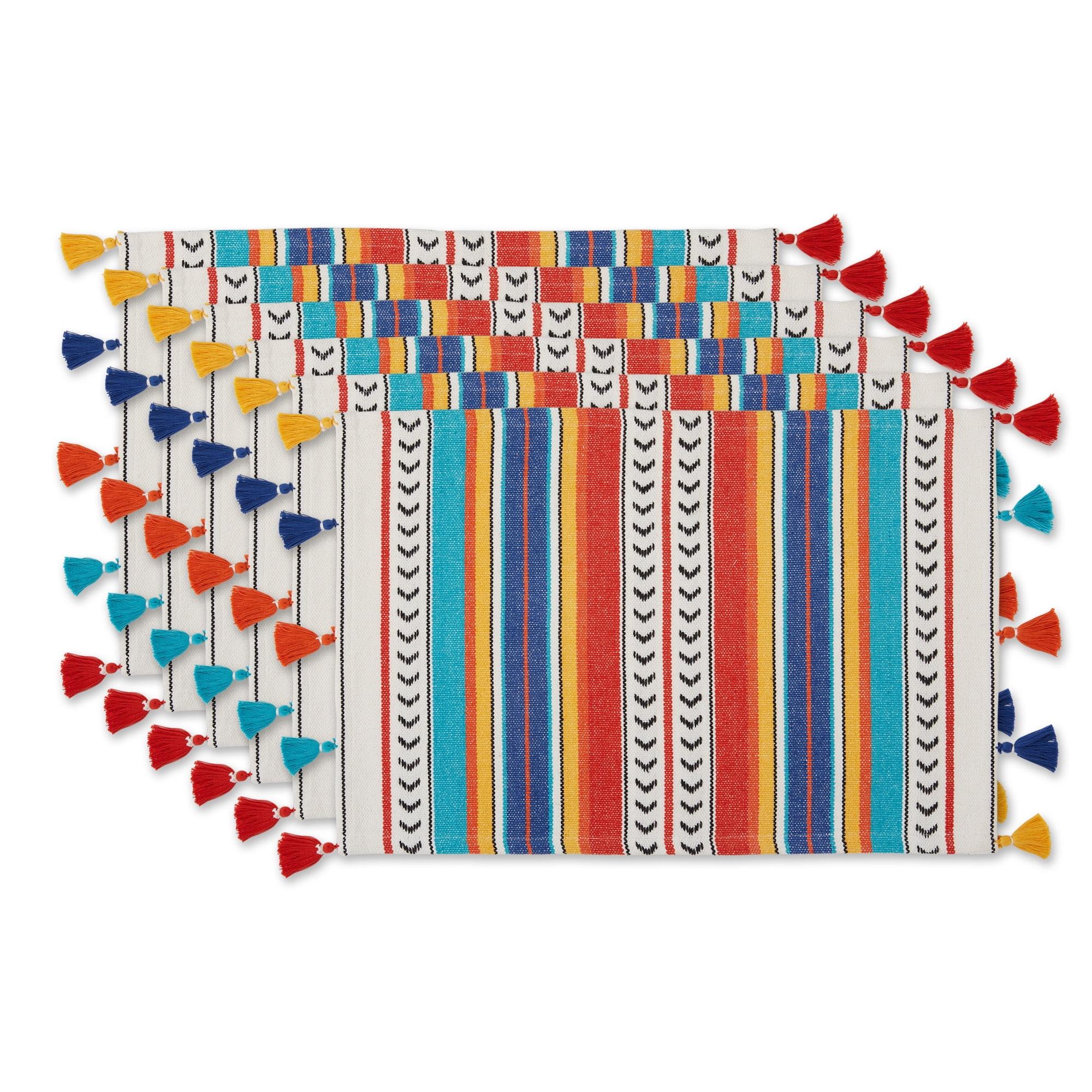 Set of 6 Multicolor Cotton Stripe Placemats with Tassels