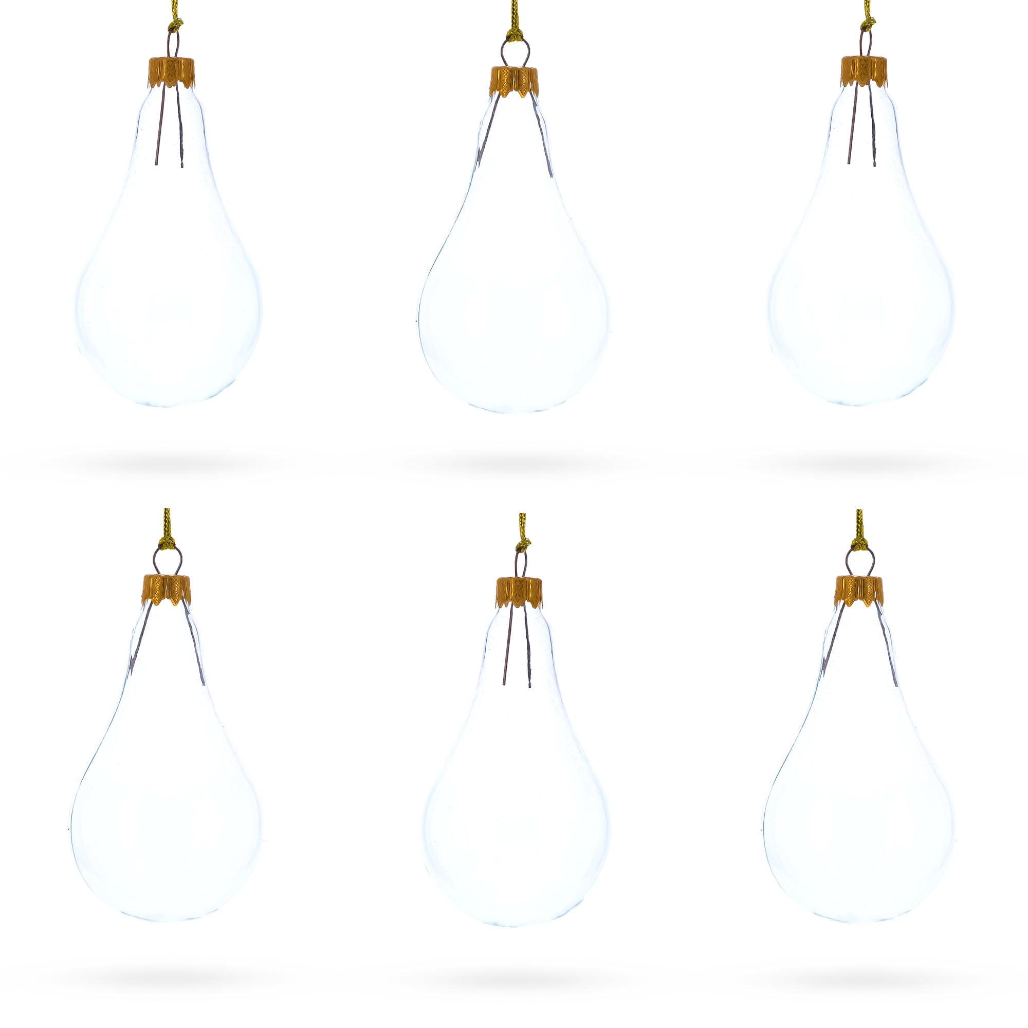 Set of 6 Clear Glass Waterdrop Christmas Ornaments