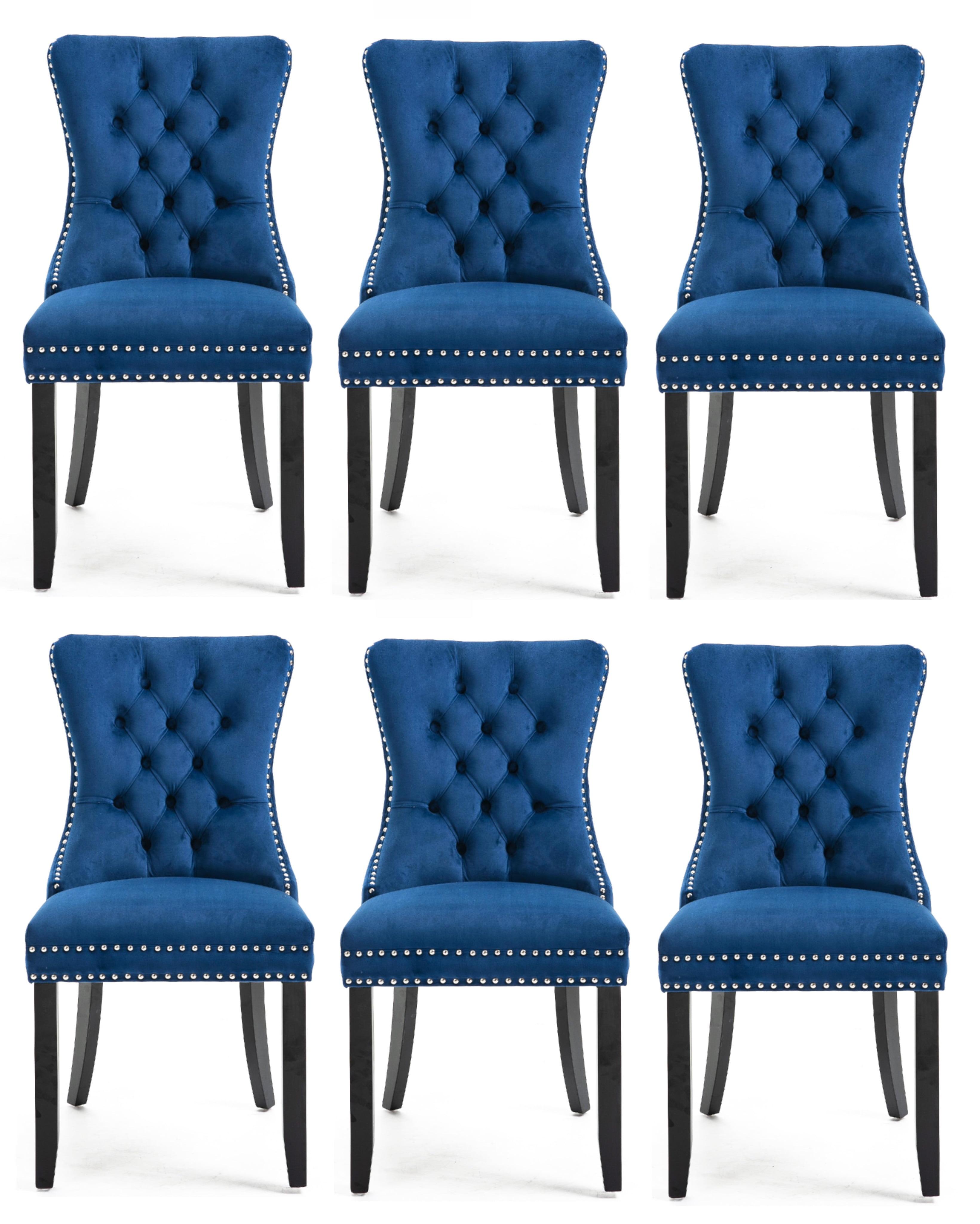 Rhomtree Glam Wood Solid Print Dining Side Chairs, Blue (Set of 6)
