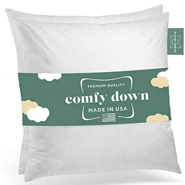 ComfyDown Decorative Throw Pillow Insert Down Feathers Fill 100% Cotton Cover Square Pillow Insert (Set of 2)