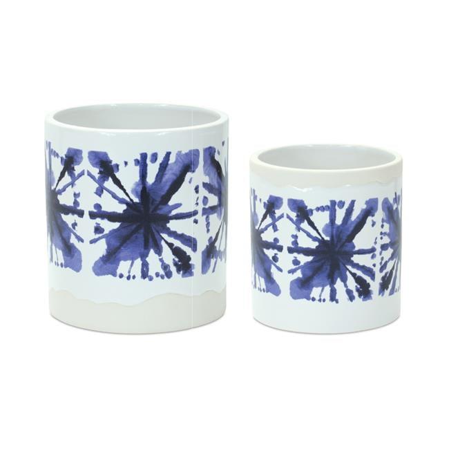 Blue and White Tie-Dye Ceramic Planter Set