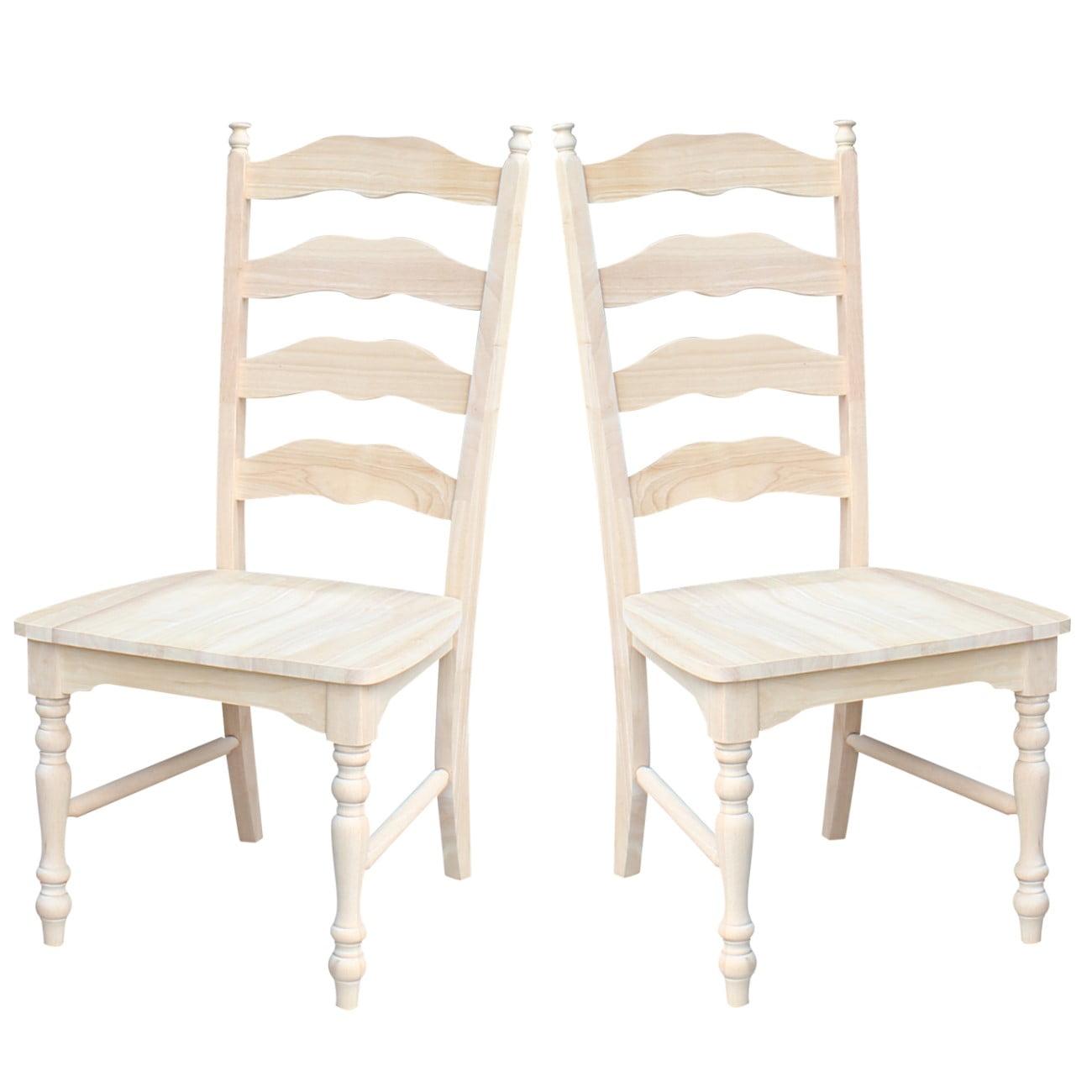 International Concepts Set of 2 Maine Ladderback Chair Unfinished : Hardwood Frame, Armless Design, 225 lb Capacity