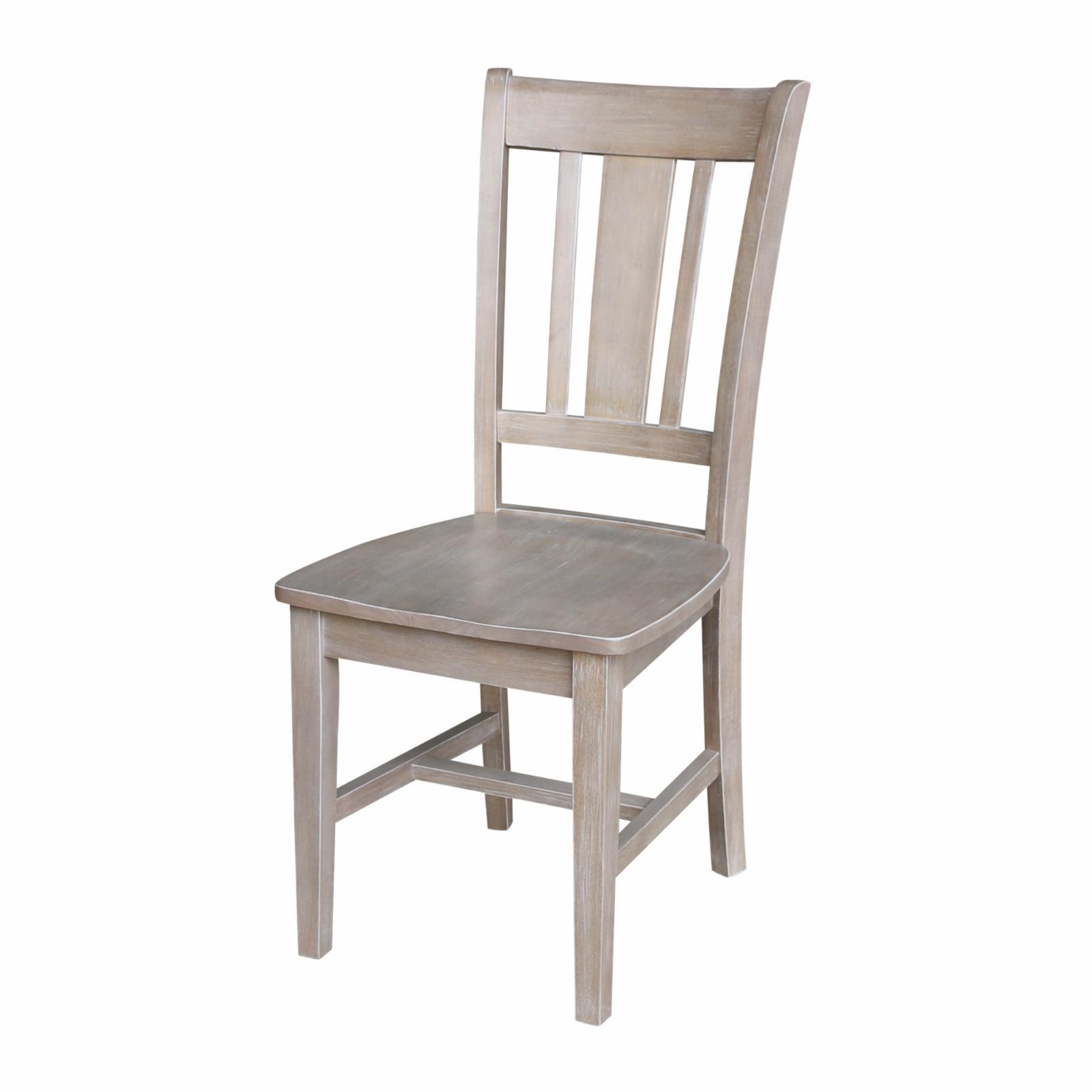 Set of 2 Washed Gray High Back Wood Dining Chairs