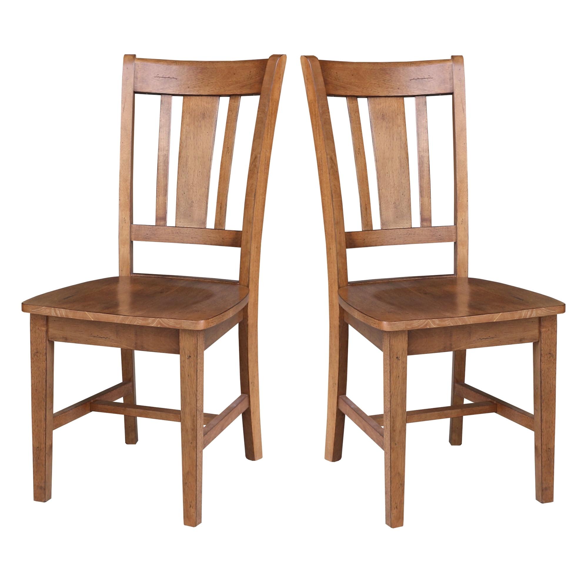 Set of 2 San Remo Splat Back Chairs Distressed Oak - International Concepts: Solid Wood, Parawood Material, Mid-Century Style