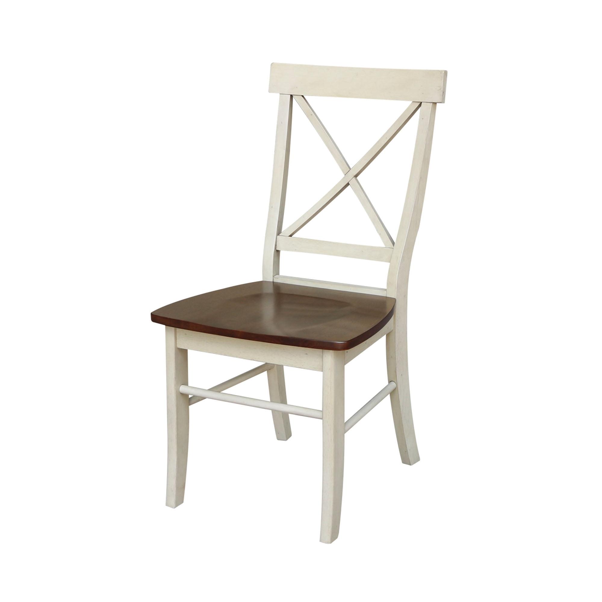 Antiqued Almond and Espresso Cross Back Wood Dining Chair