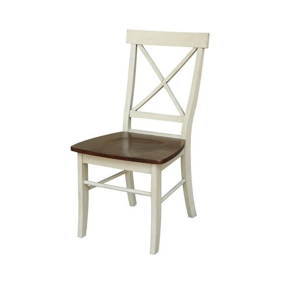 Set of 2 X Back Chairs with Solid Wood Seats Antiqued Almond/Espresso - International Concepts: Hardwood High Back Dining Furniture