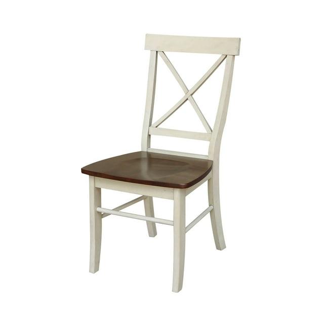 Set of 2 X Back Chairs with Solid Wood Seats Antiqued Almond/Espresso - International Concepts: Hardwood High Back Dining Furniture