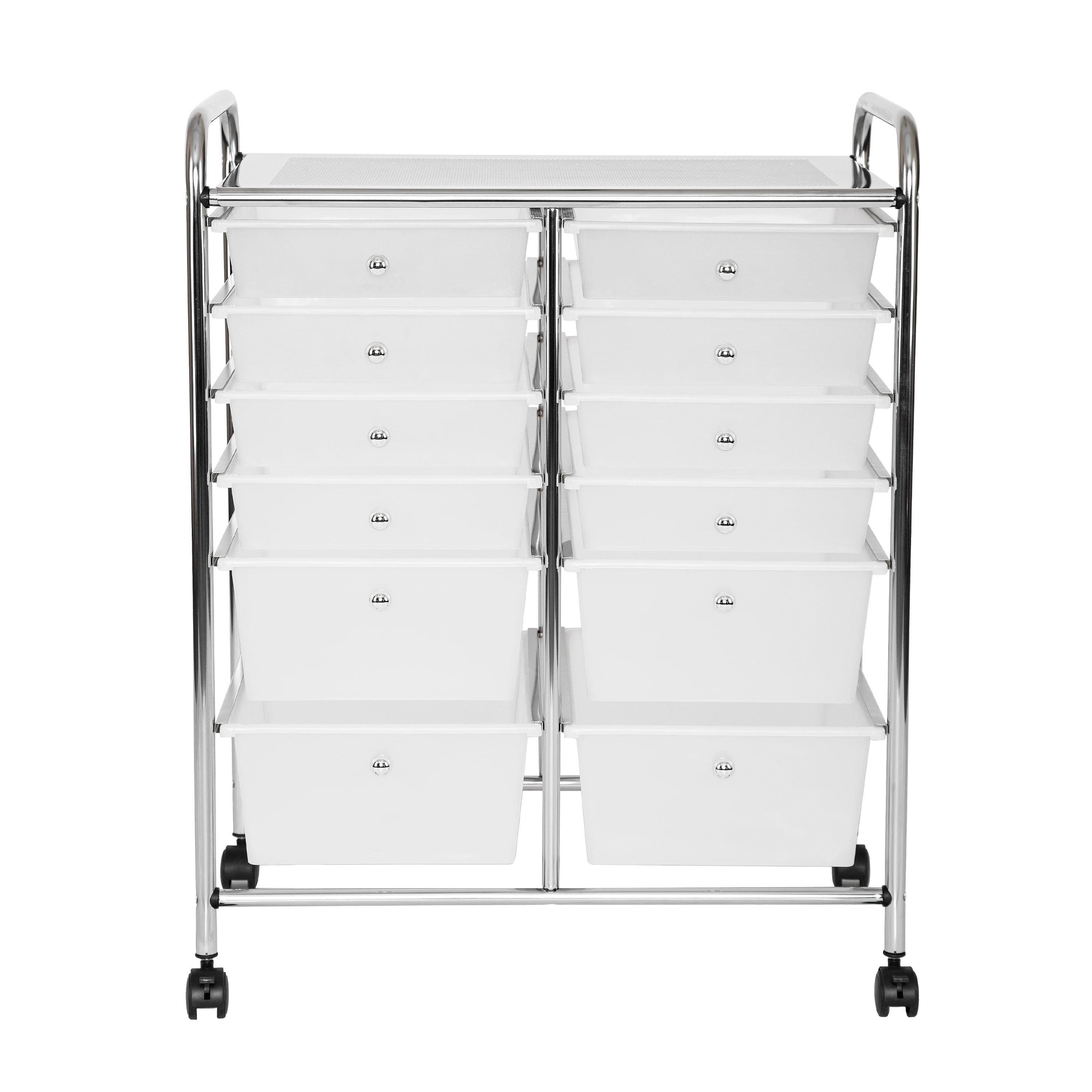 Frost White 12-Drawer Organizer Cart with Chrome Frame