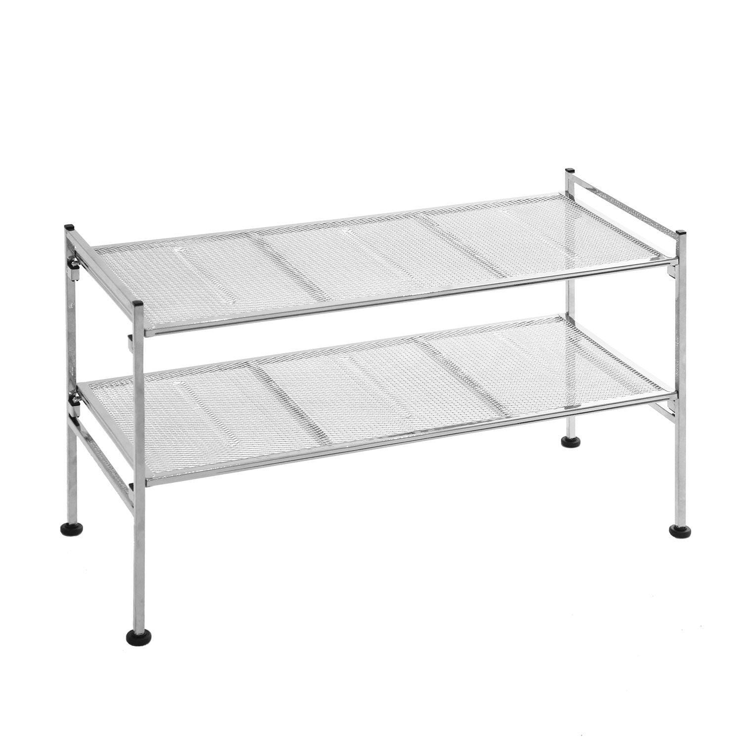 Silver 2-Tier Stackable Metal Mesh Shoe Rack