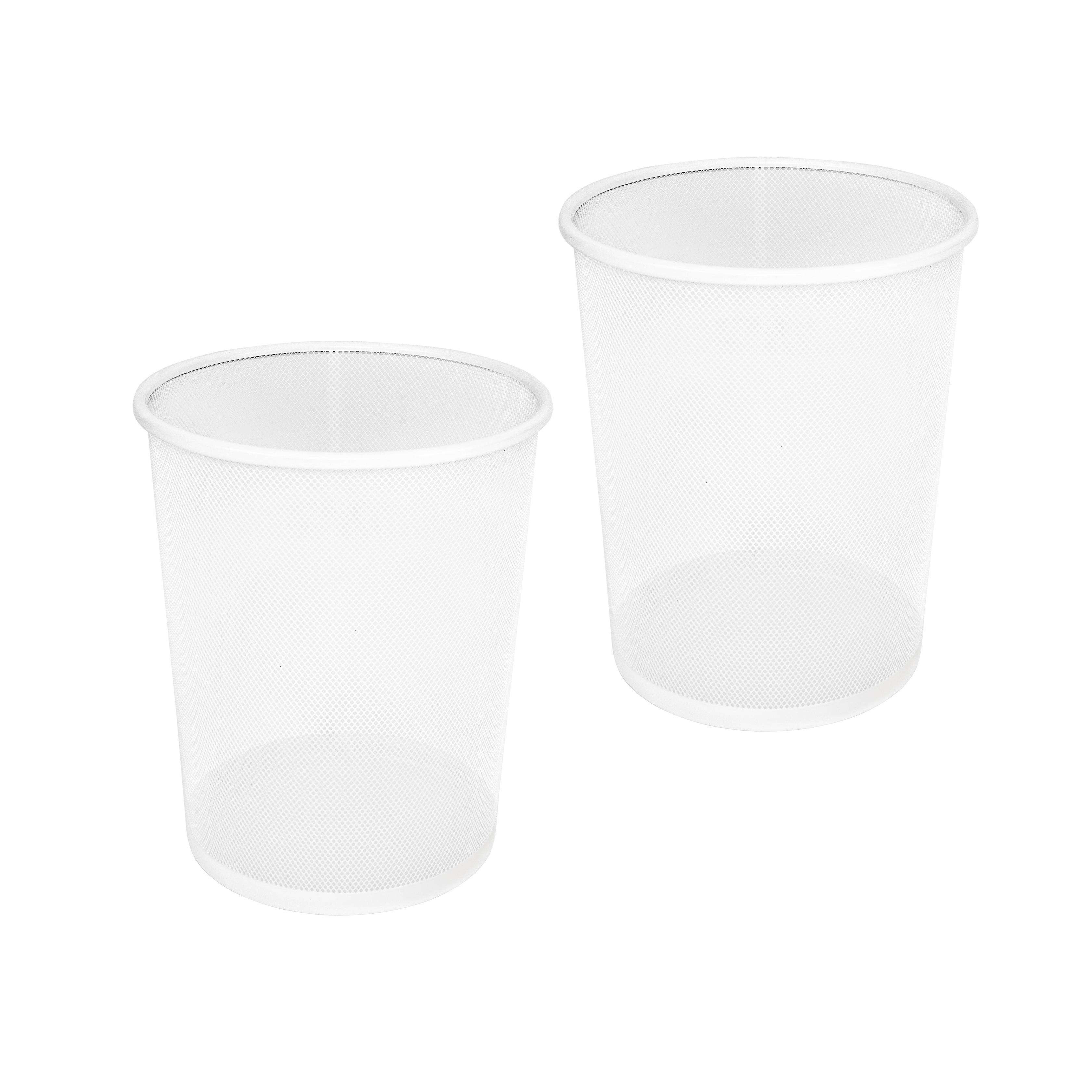 White Steel Mesh Office Wastebasket Set, 6 Gallon, 2-Pack