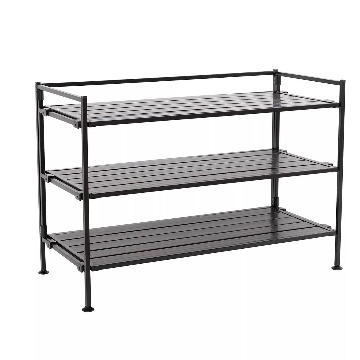 Espresso 3-Tier Stackable Metal and Wood Shoe Rack