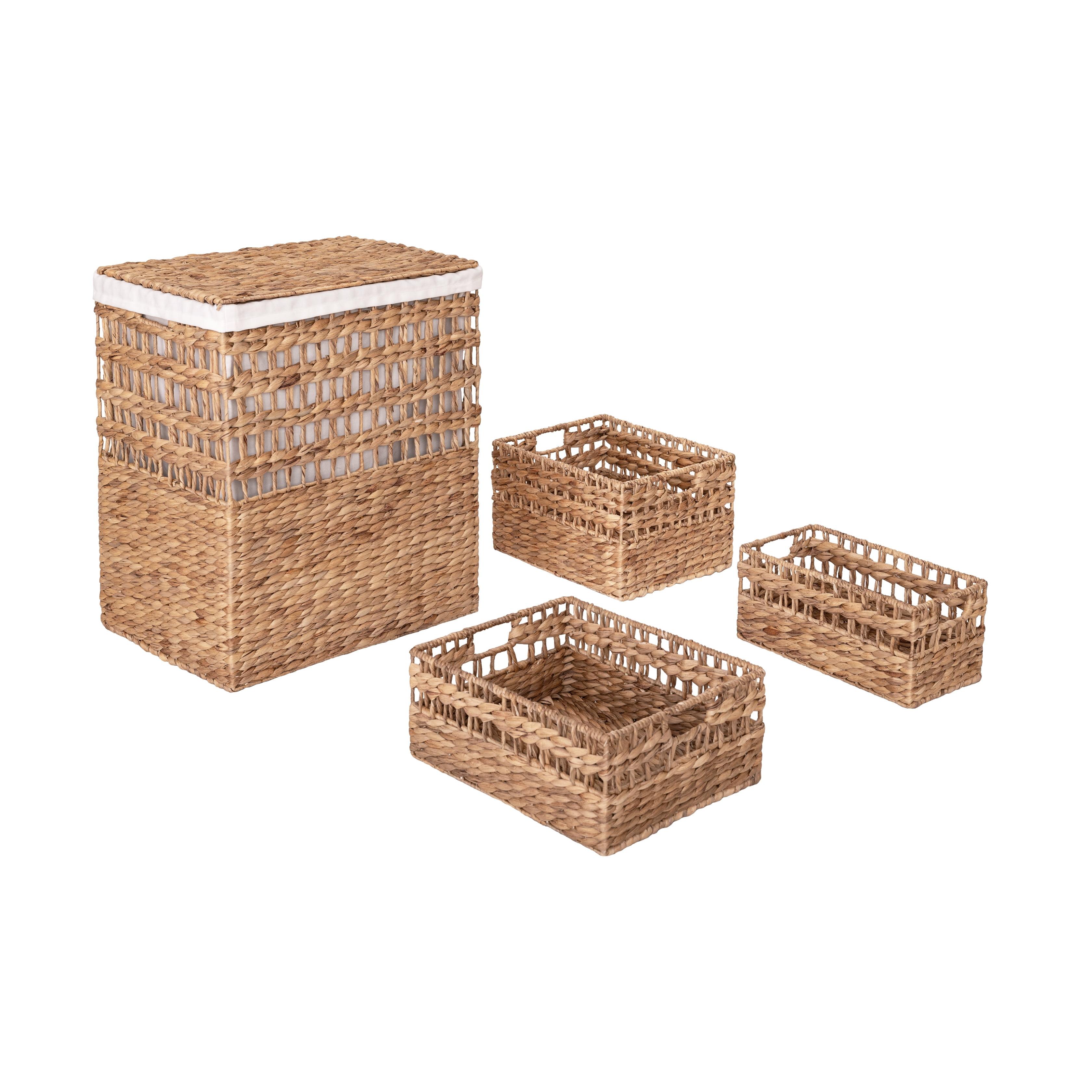 Sustainable Handwoven Lidded Hamper and Basket Set, Water Hyacinth